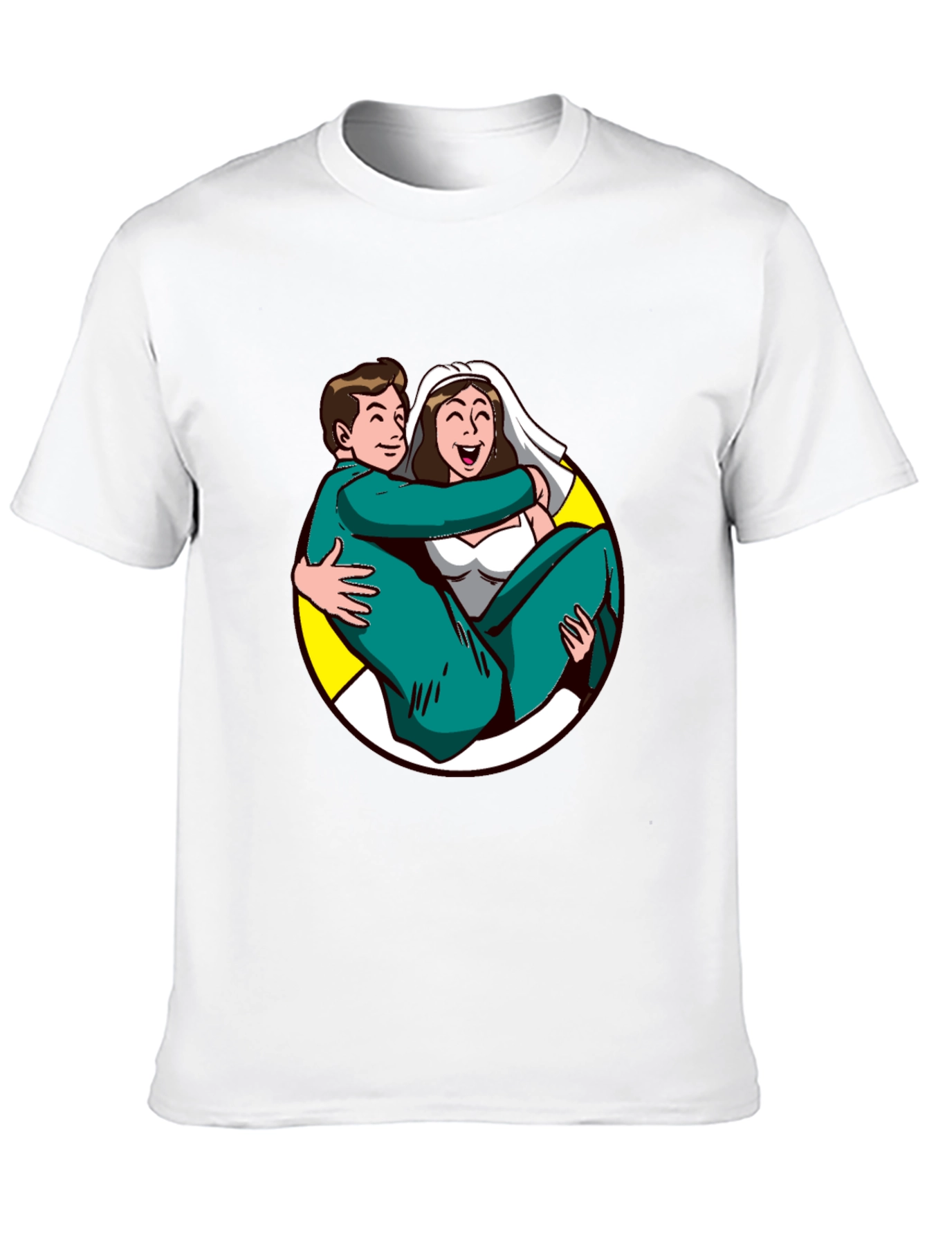 Cartoon Bride and Groom Black T-Shirt