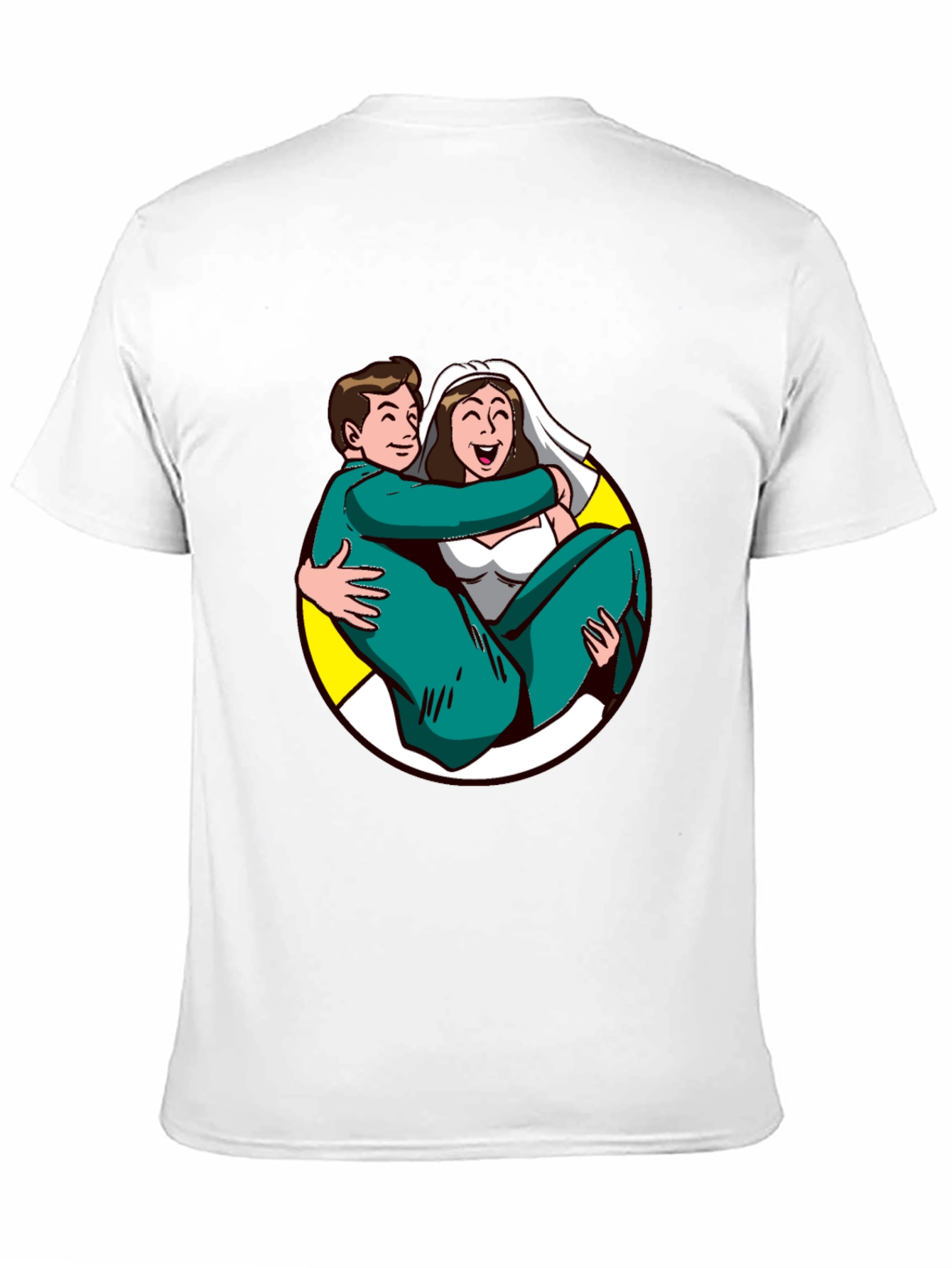 Cartoon Bride and Groom Black T-Shirt