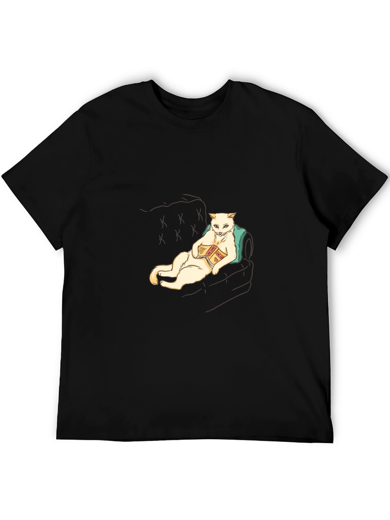 Cat Reading Book Graphic T-Shirt