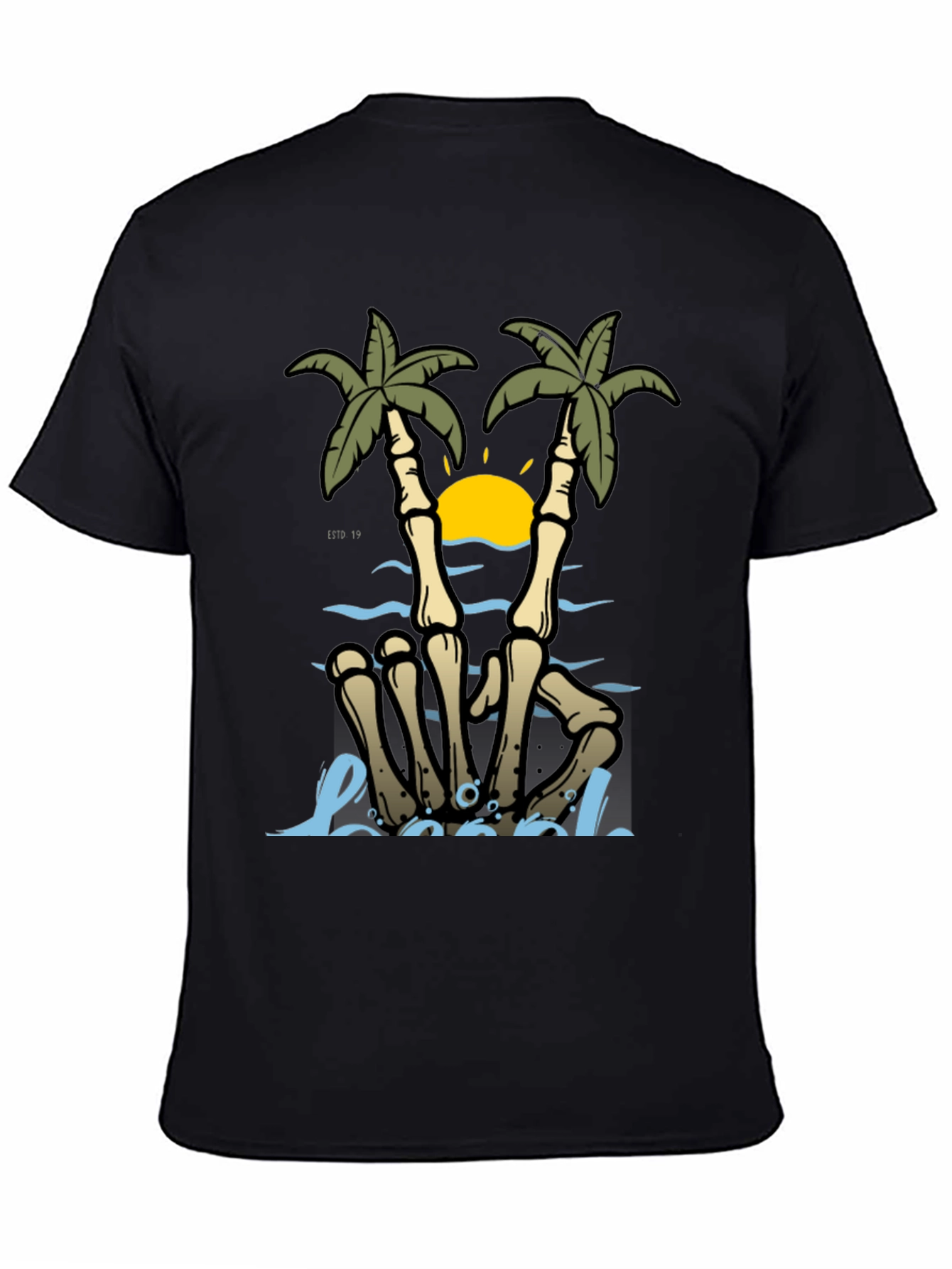 Skeleton Hands Palm Tree Beach Graphic T-Shirt