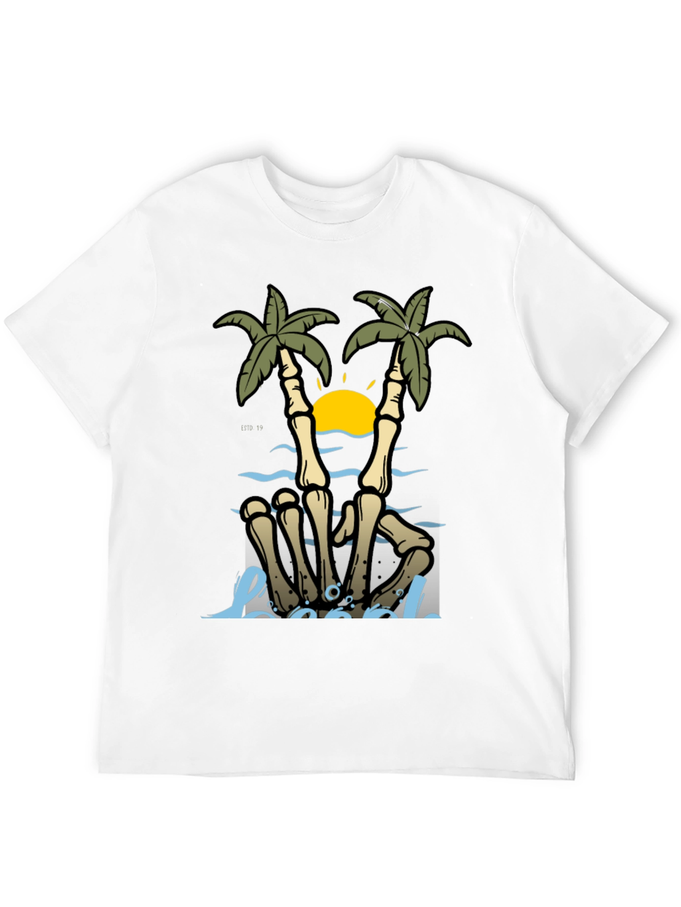 Skeleton Hands Palm Tree Beach Graphic T-Shirt