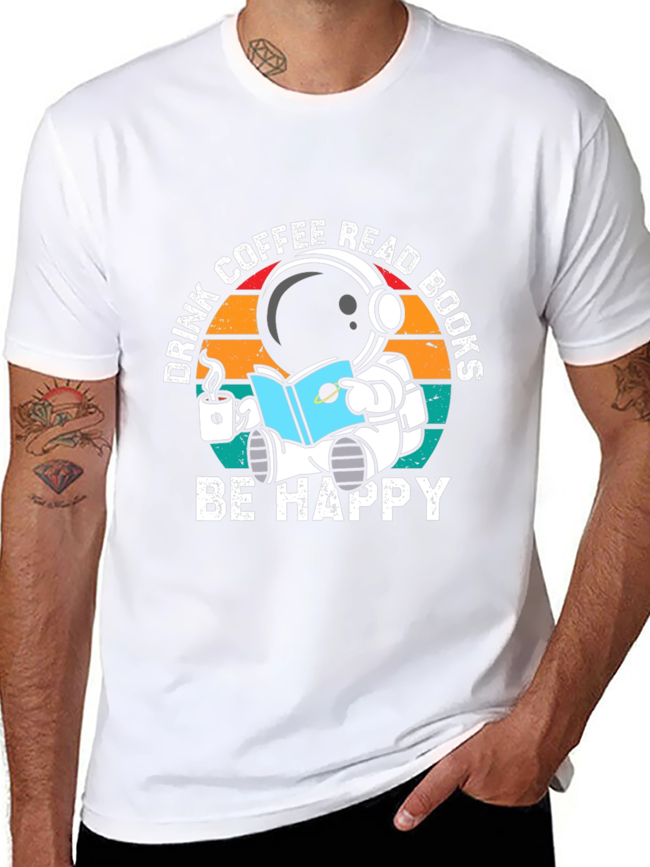 Astronaut Coffee & Books T-Shirt - Be Happy!