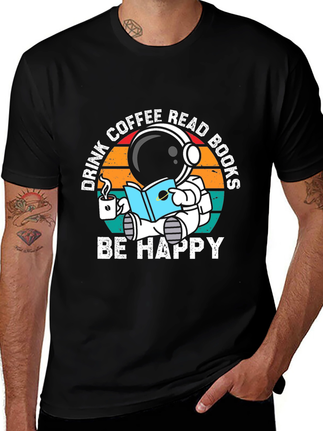 Astronaut Coffee & Books T-Shirt - Be Happy!