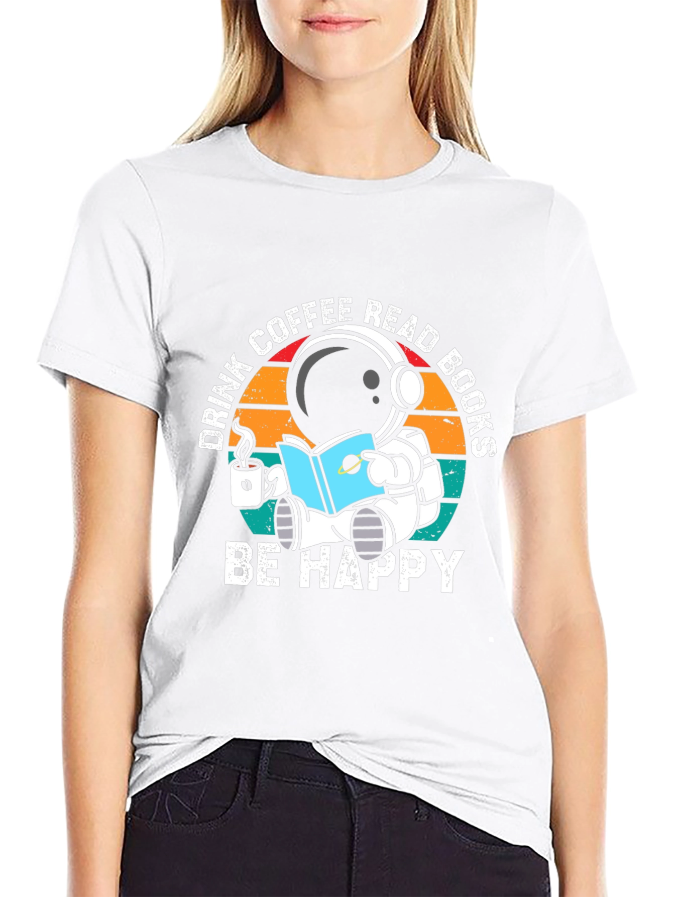 Astronaut Coffee & Books T-Shirt - Be Happy!