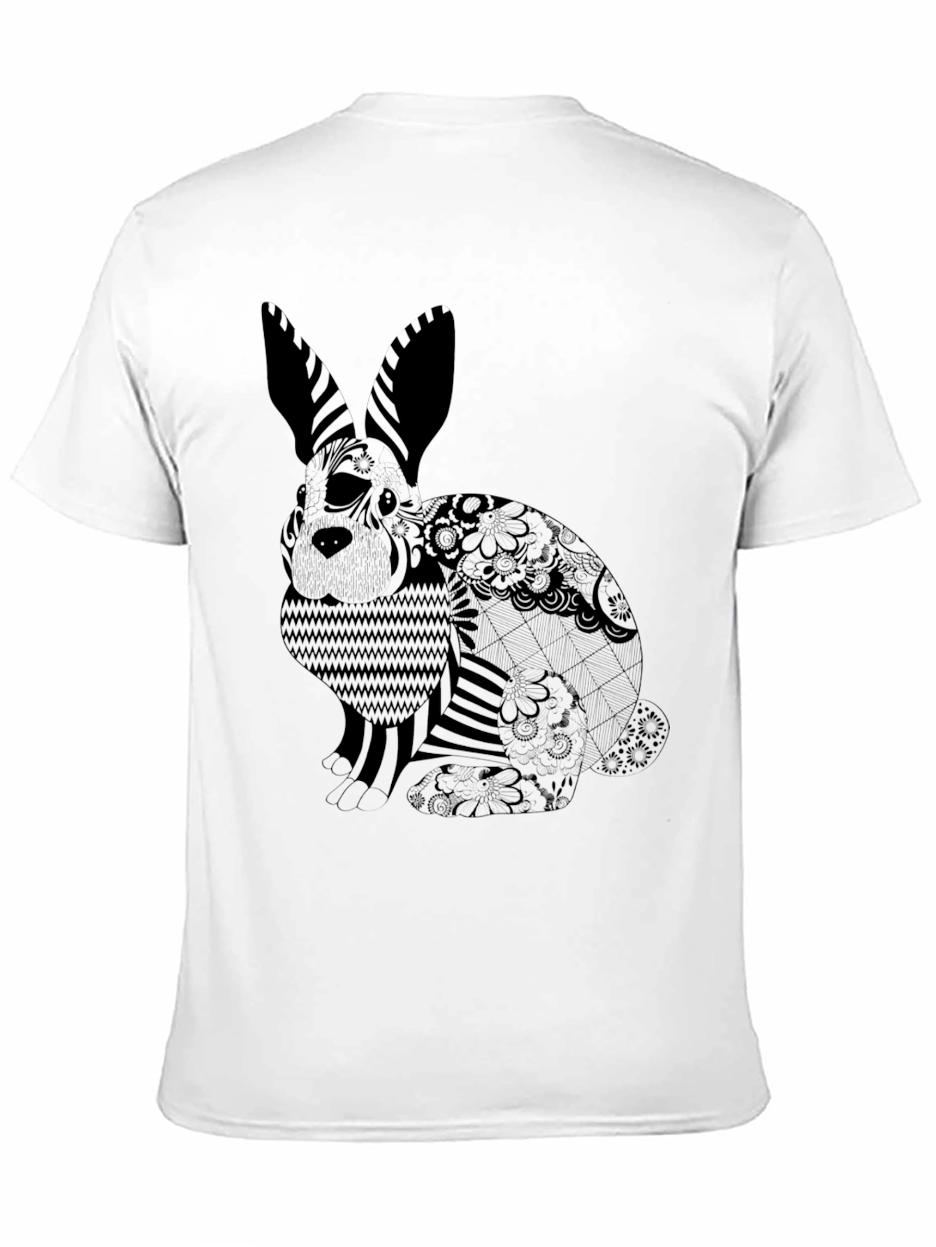Black T-Shirt with Graphic Rabbit Print