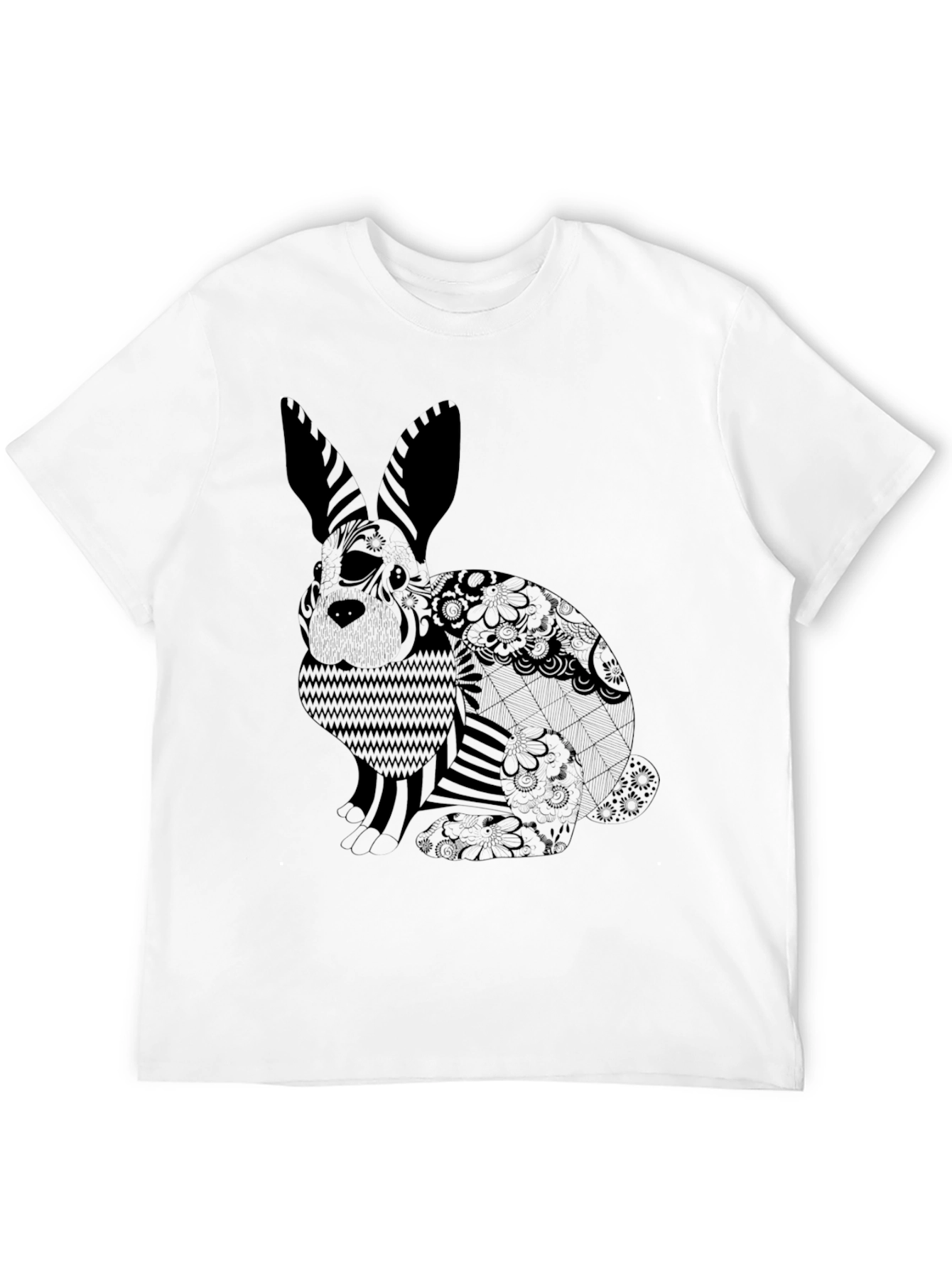 Black T-Shirt with Graphic Rabbit Print