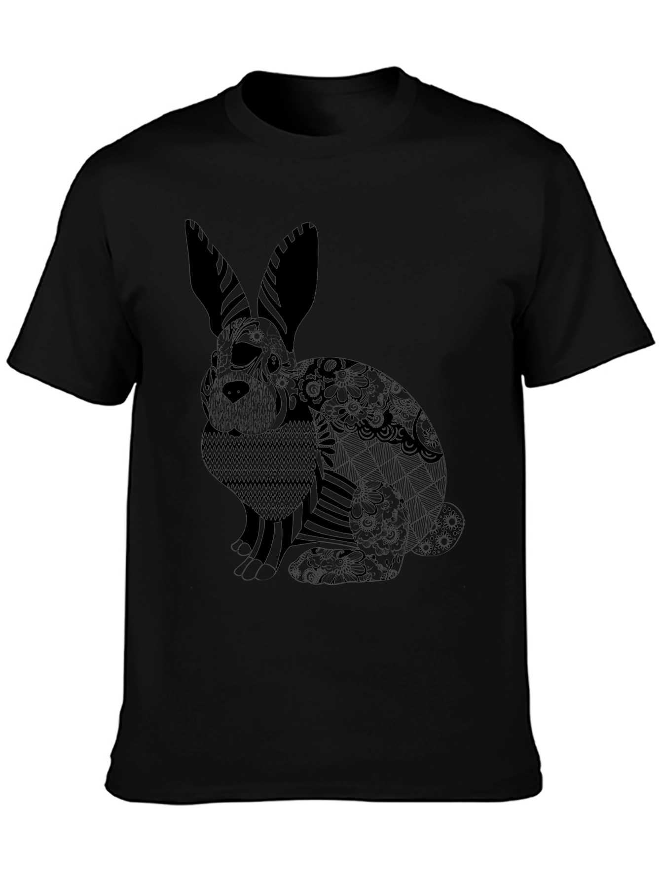 Black T-Shirt with Graphic Rabbit Print