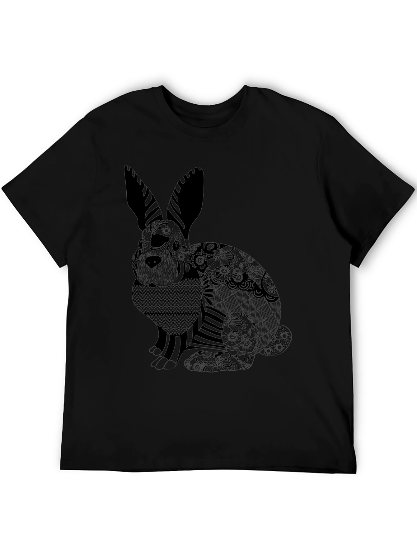 Black T-Shirt with Graphic Rabbit Print