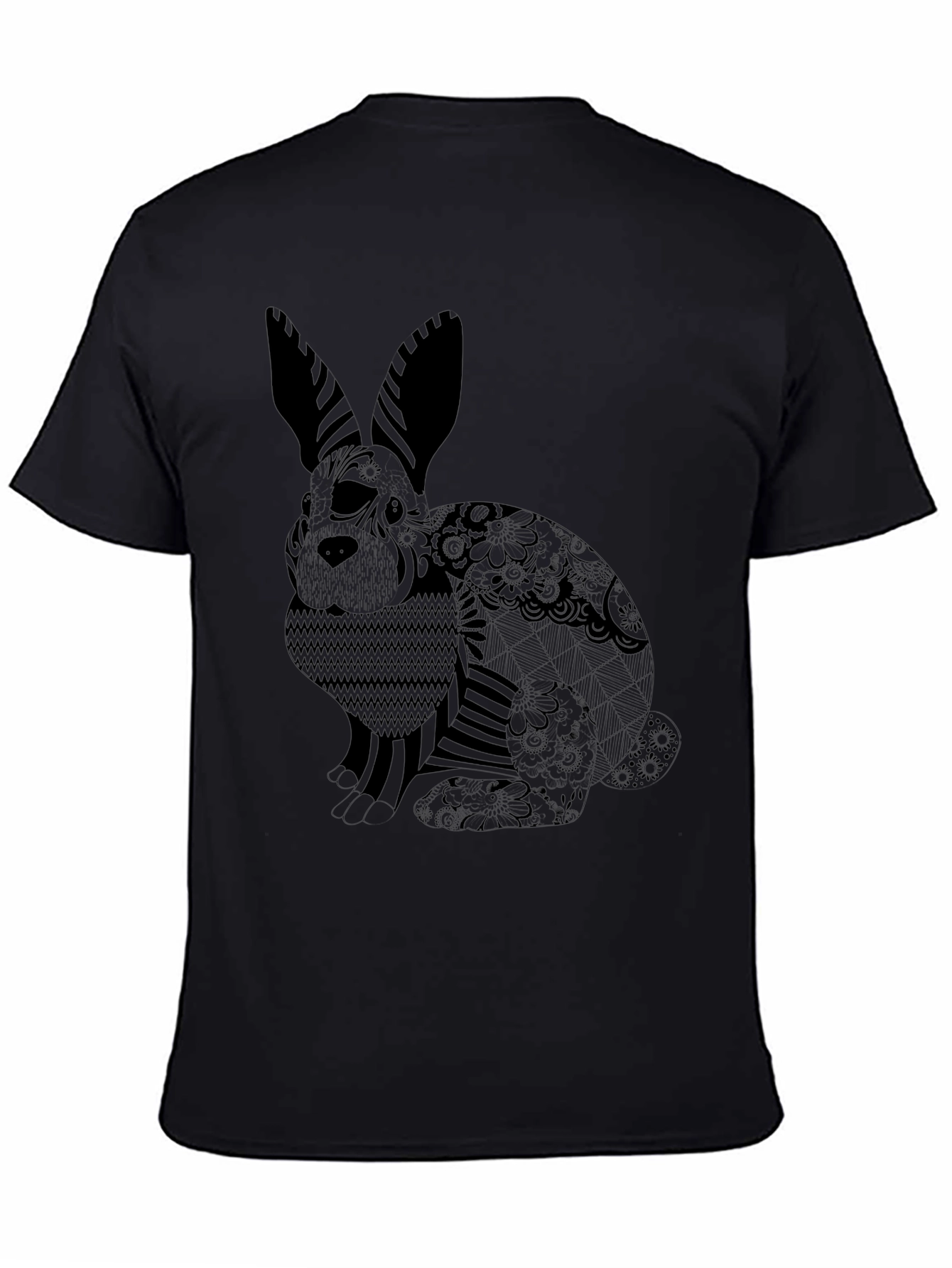 Black T-Shirt with Graphic Rabbit Print