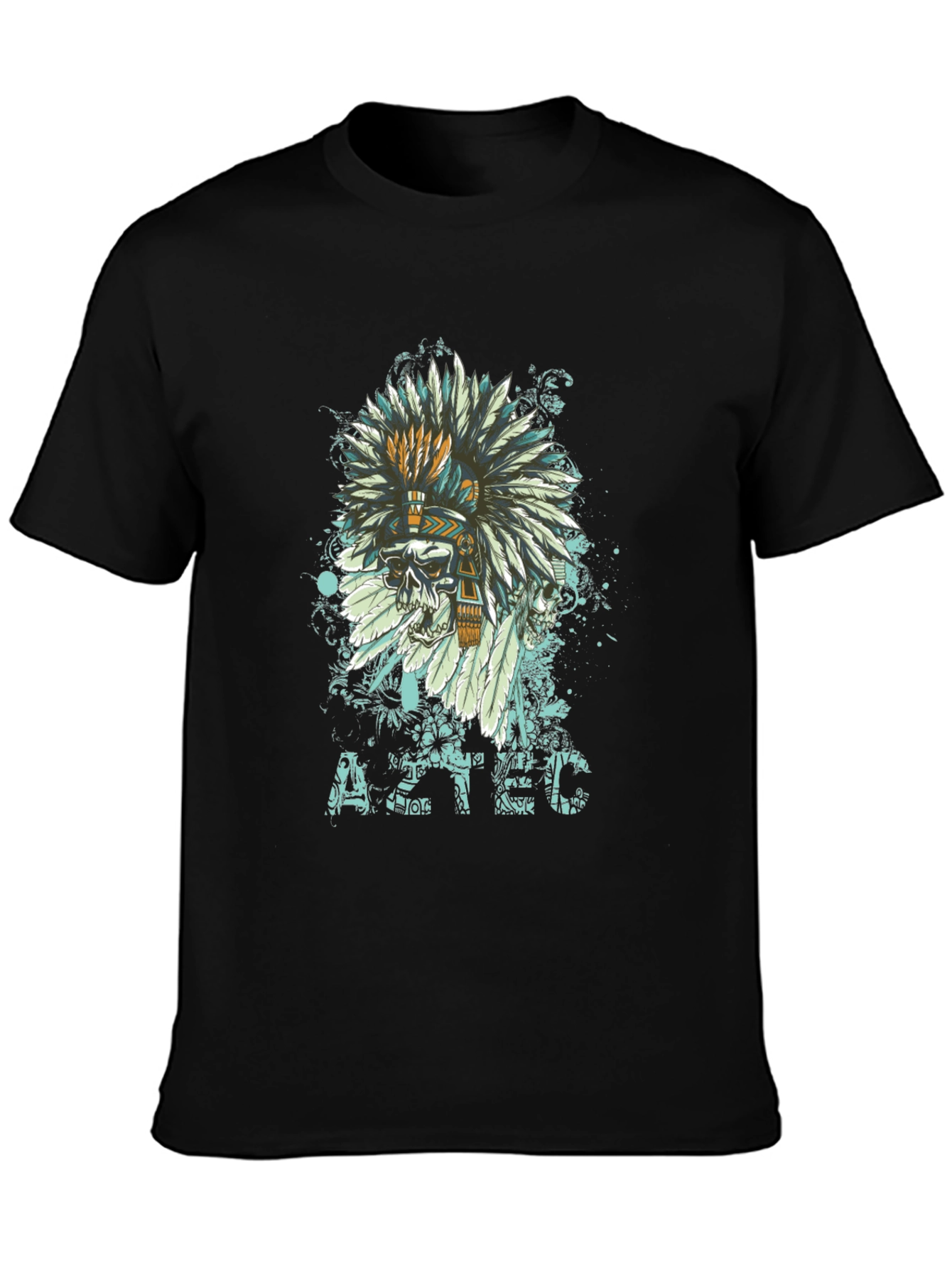 Aztec Skull Feather T-Shirt - Unique Graphic Tee