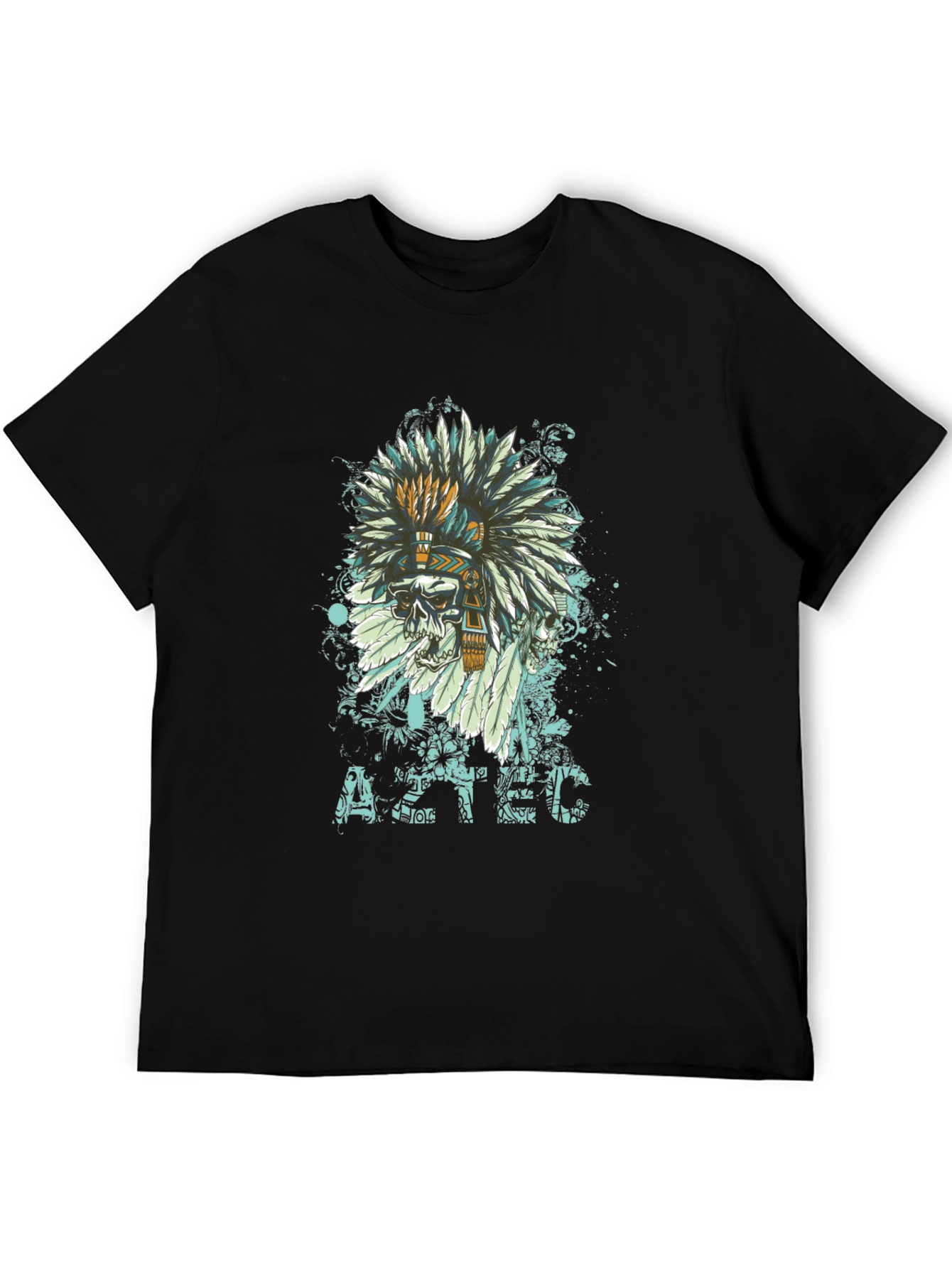 Aztec Skull Feather T-Shirt - Unique Graphic Tee