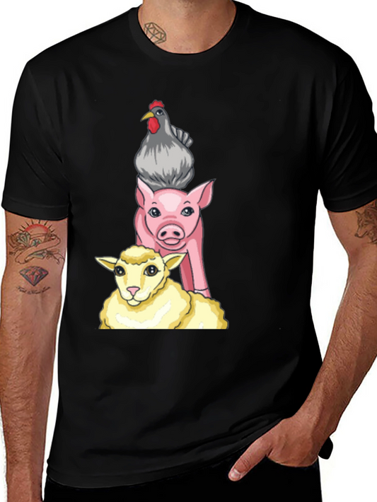 Stacked Farm Animals Graphic Tee - Black Cotton Shirt