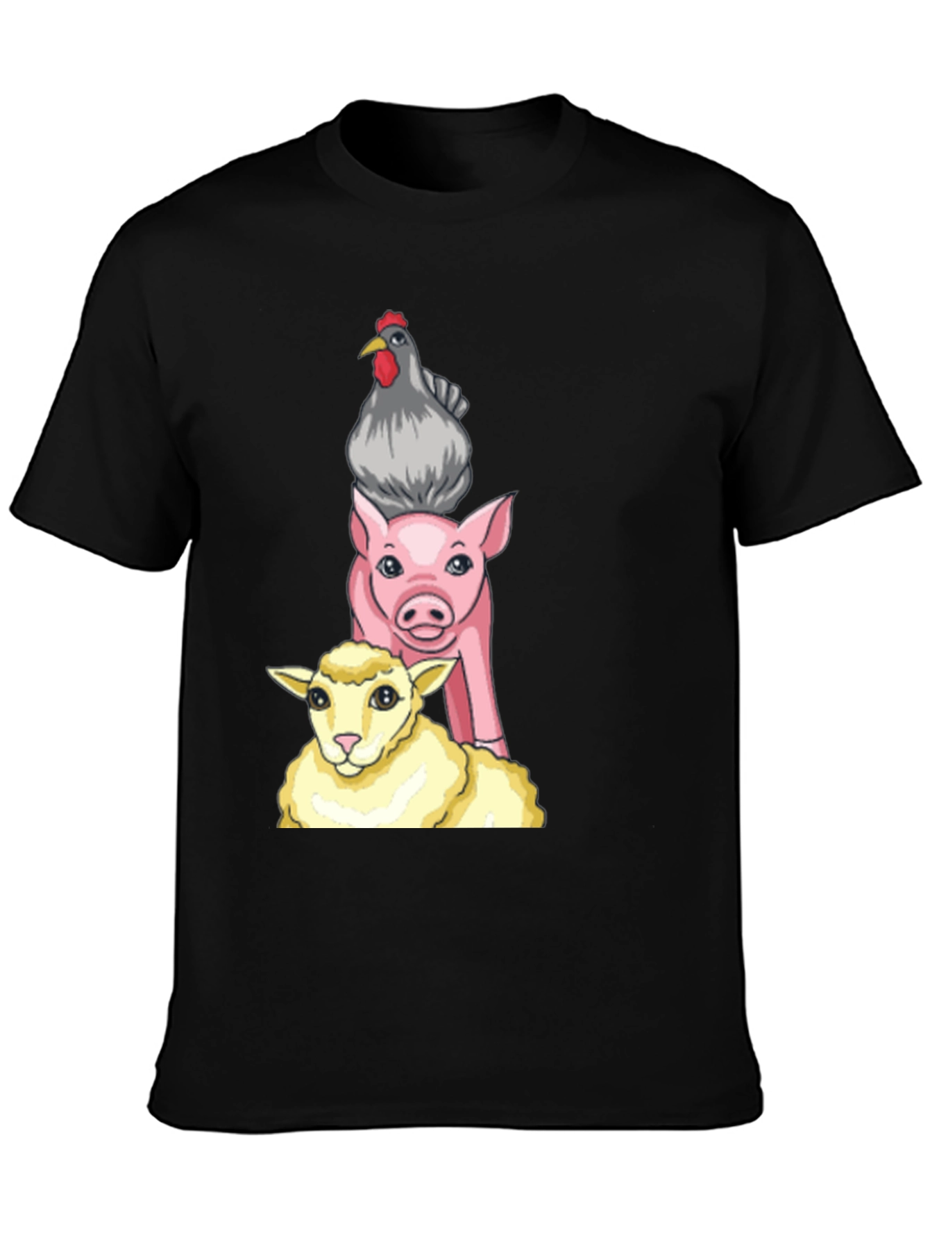 Stacked Farm Animals Graphic Tee - Black Cotton Shirt