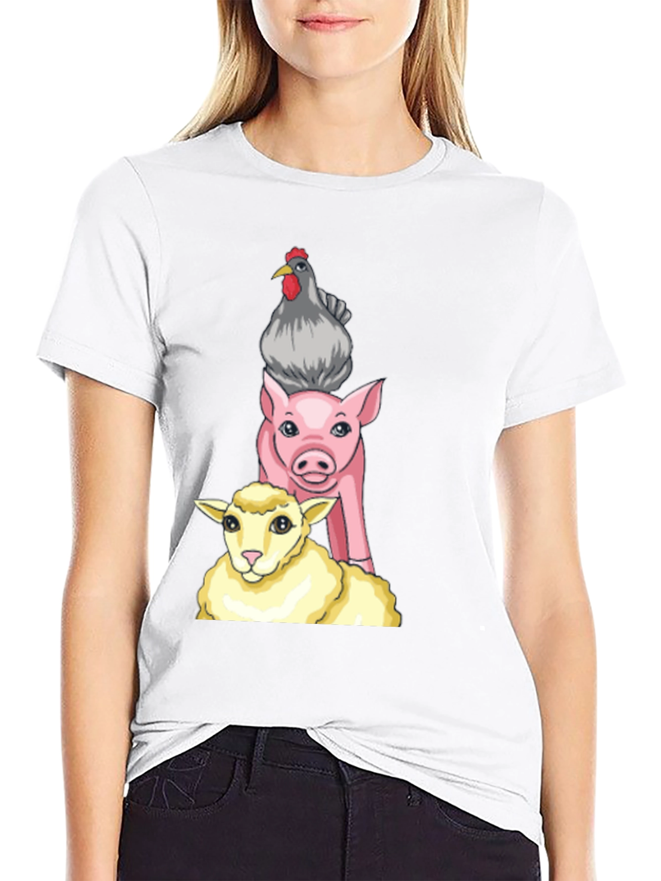 Stacked Farm Animals Graphic Tee - Black Cotton Shirt