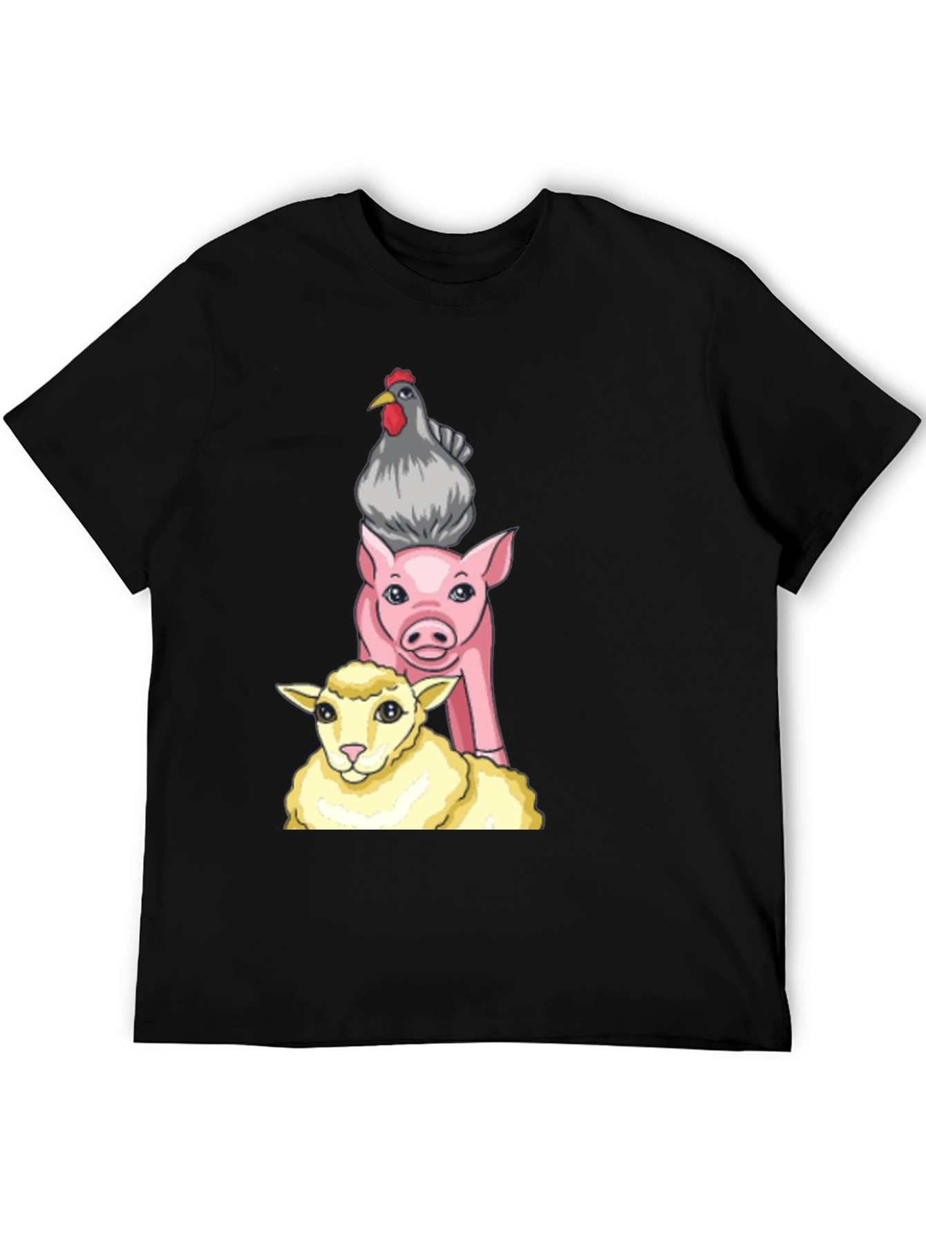Stacked Farm Animals Graphic Tee - Black Cotton Shirt