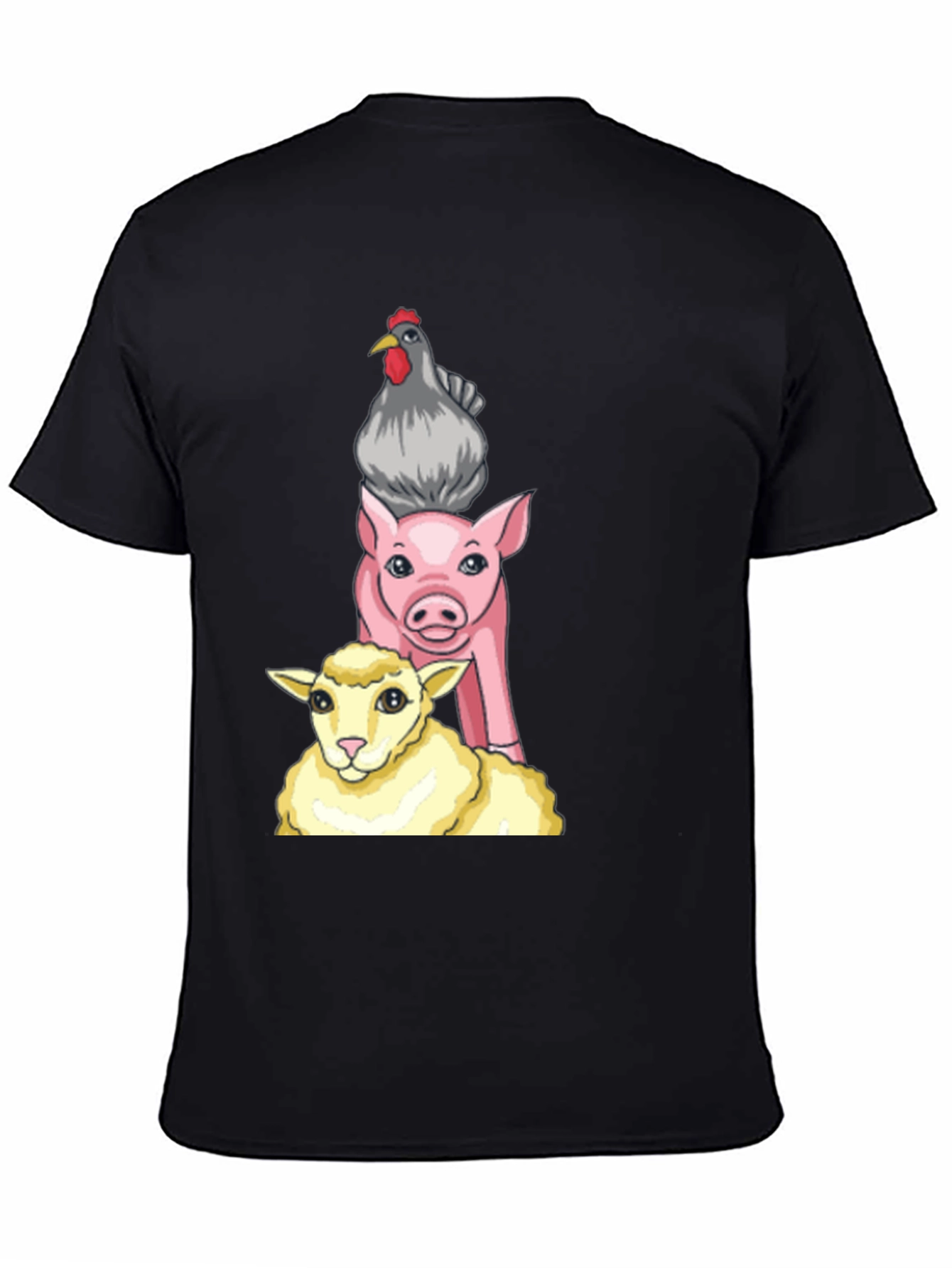 Stacked Farm Animals Graphic Tee - Black Cotton Shirt