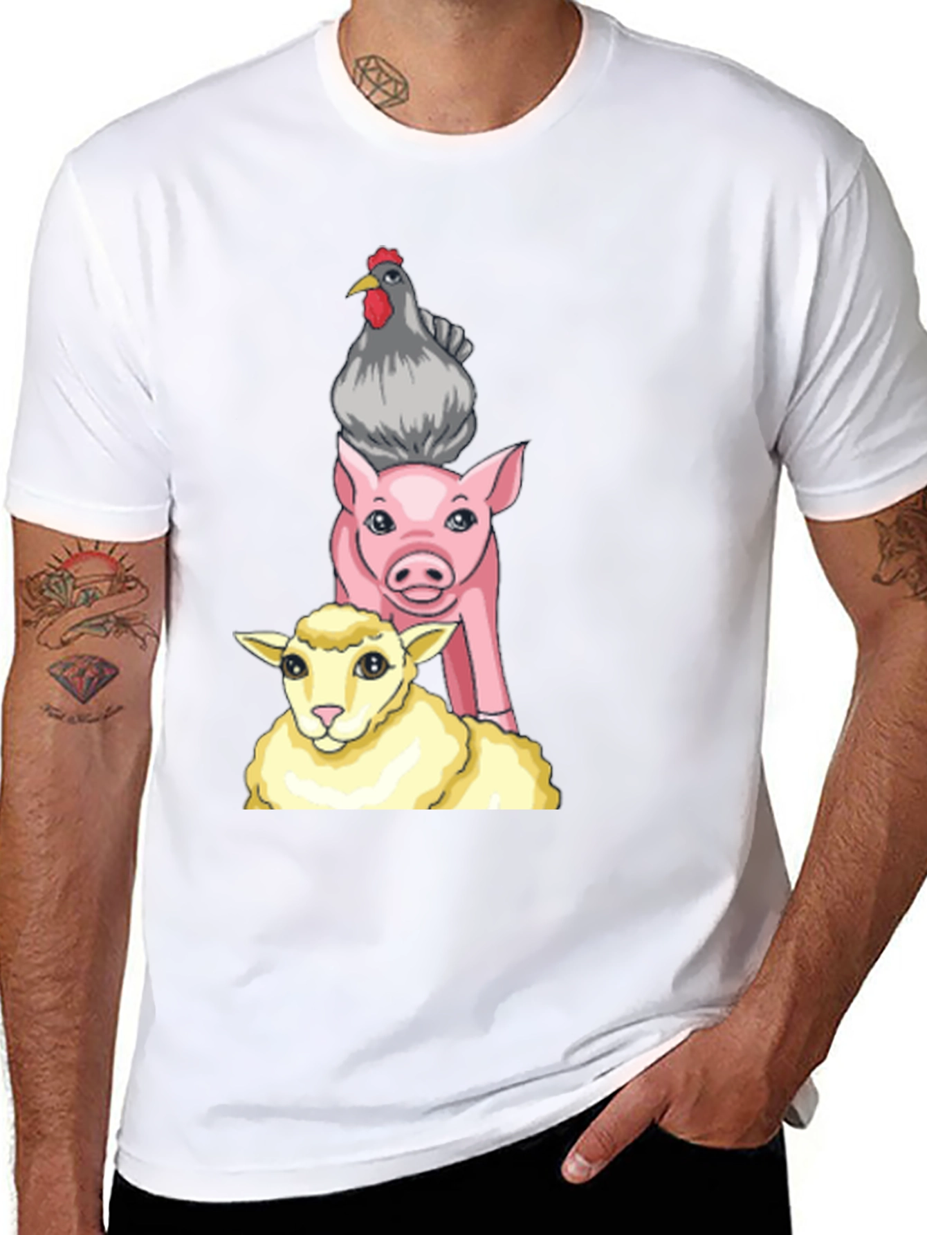 Stacked Farm Animals Graphic Tee - Black Cotton Shirt