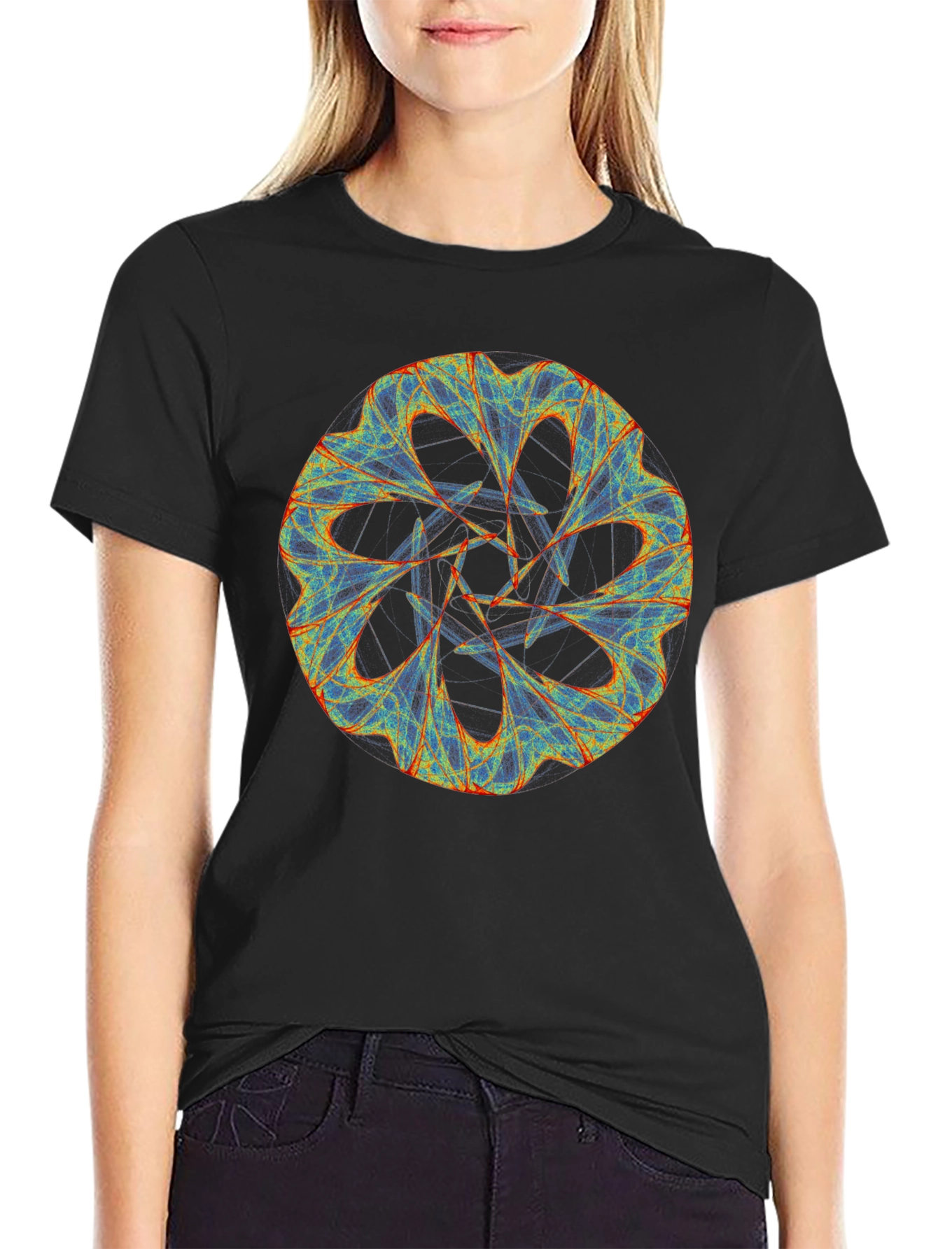 Abstract Fractal Graphic Print Black T-Shirt