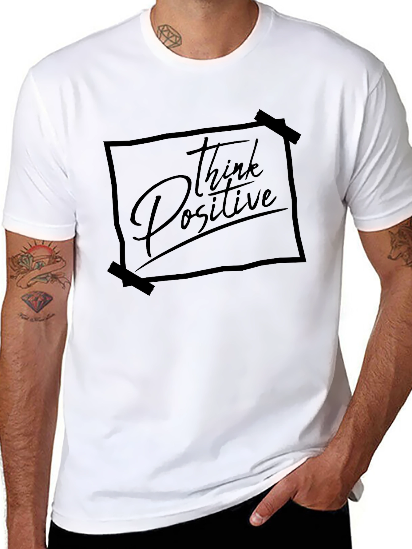 Think Positive Black Graphic T-Shirt