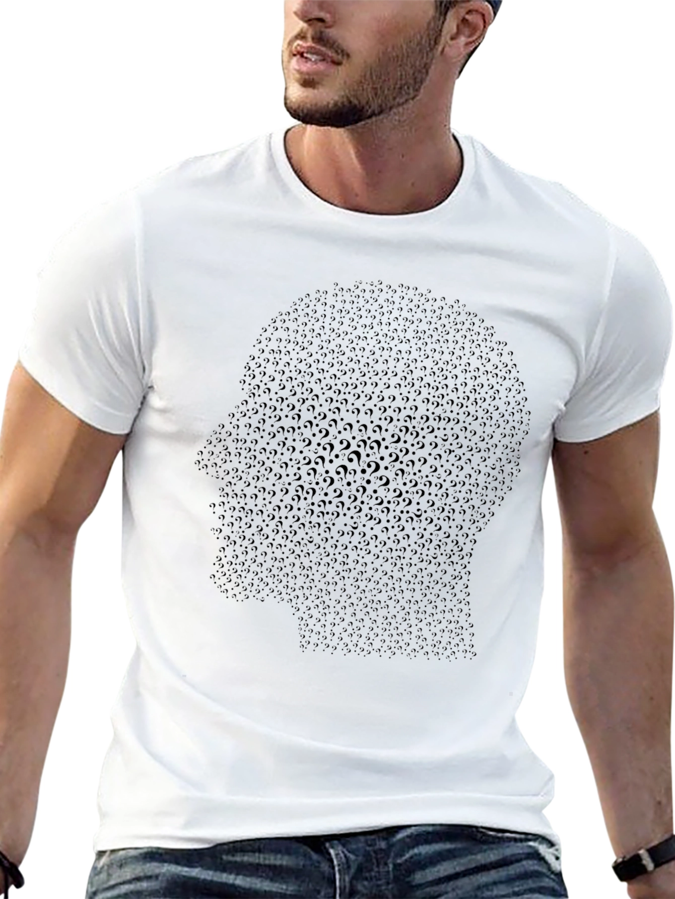 Question Mark Head Graphic Black T-Shirt