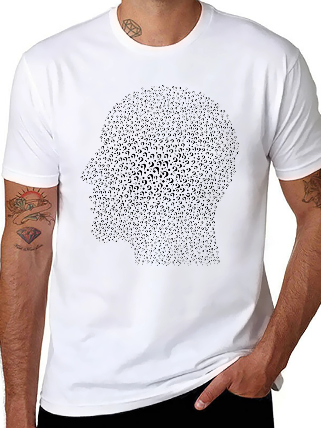 Question Mark Head Graphic Black T-Shirt