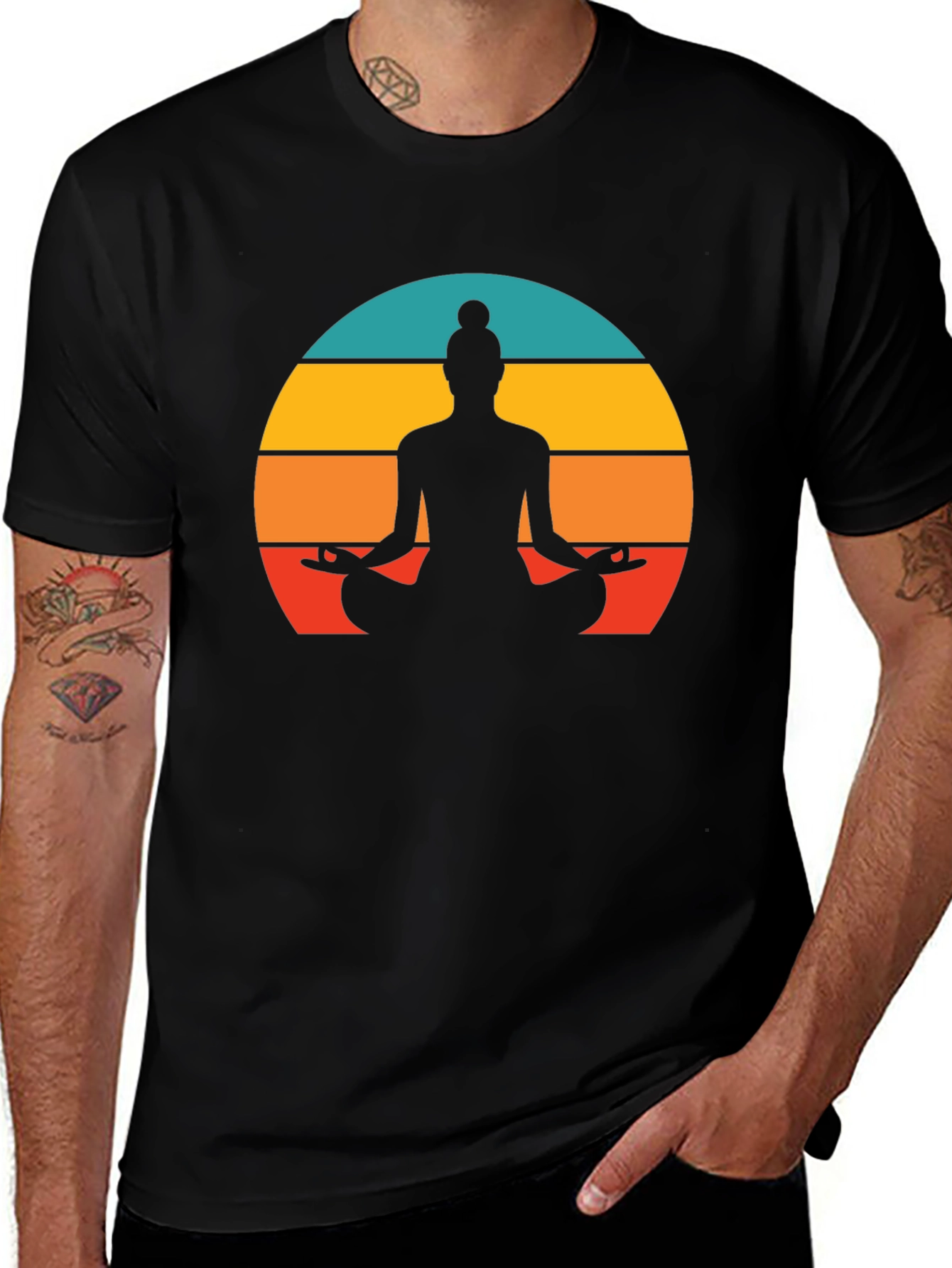 Yoga Silhouette Tee - Sunset Meditation Design