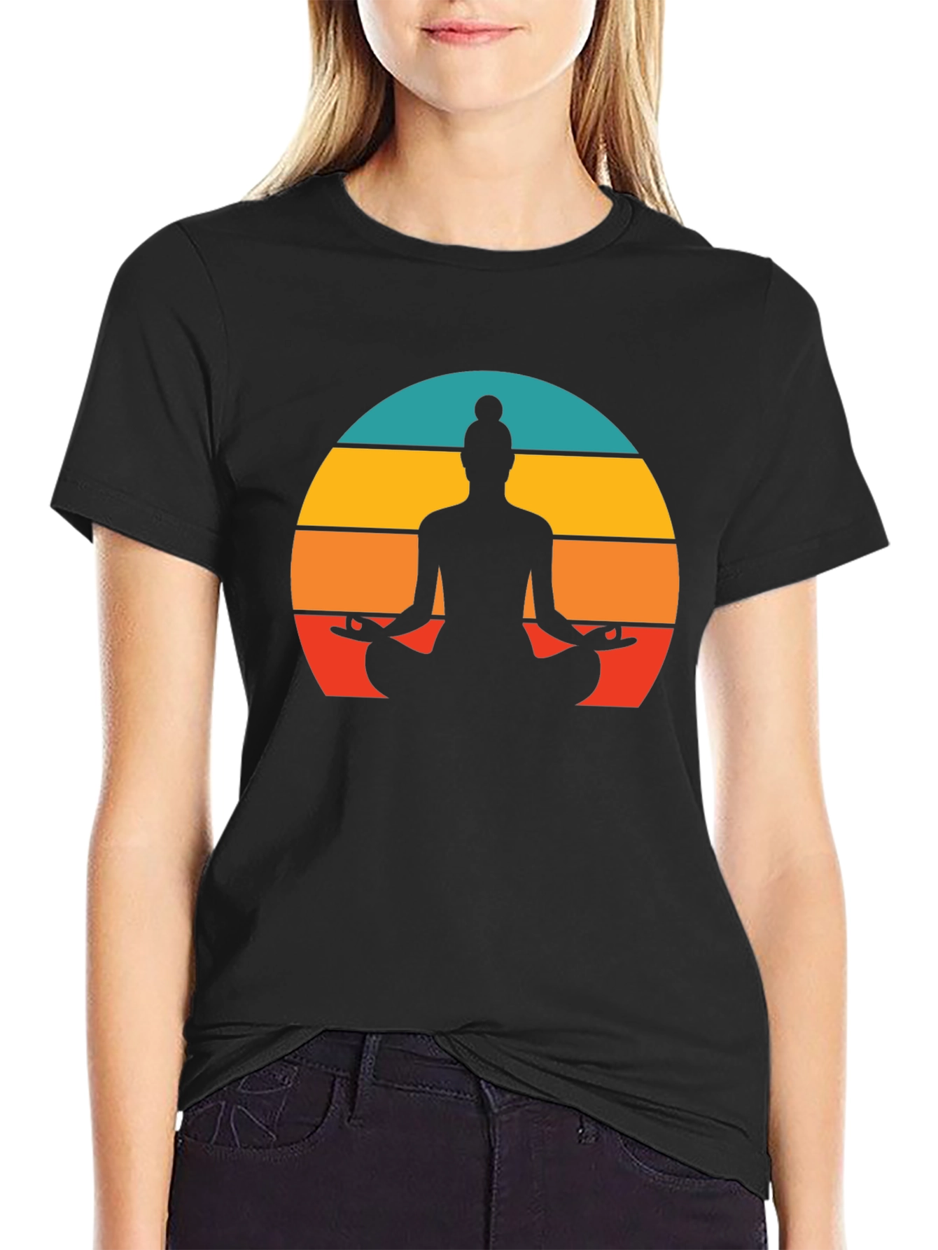 Yoga Silhouette Tee - Sunset Meditation Design