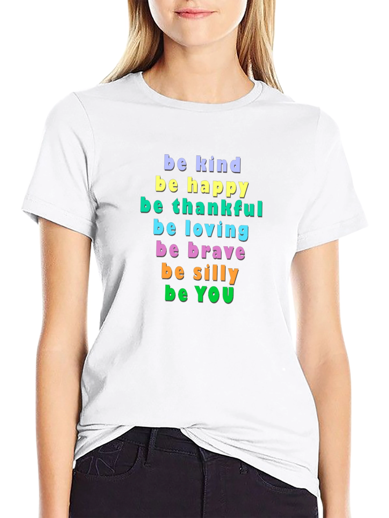Be Kind Happy Thankful Graphic Tee - Inspirational Message