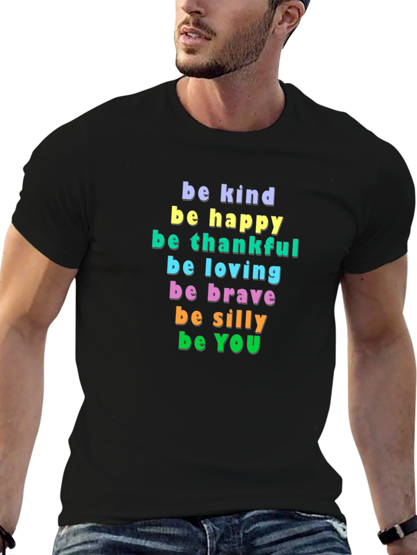 Be Kind Happy Thankful Graphic Tee - Inspirational Message