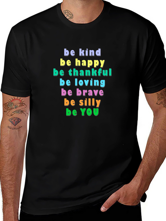 Be Kind Happy Thankful Graphic Tee - Inspirational Message