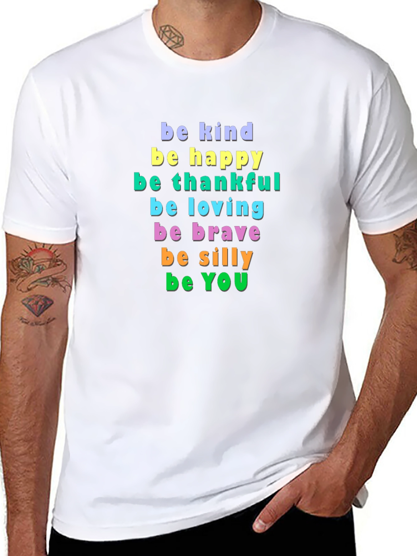 Be Kind Happy Thankful Graphic Tee - Inspirational Message