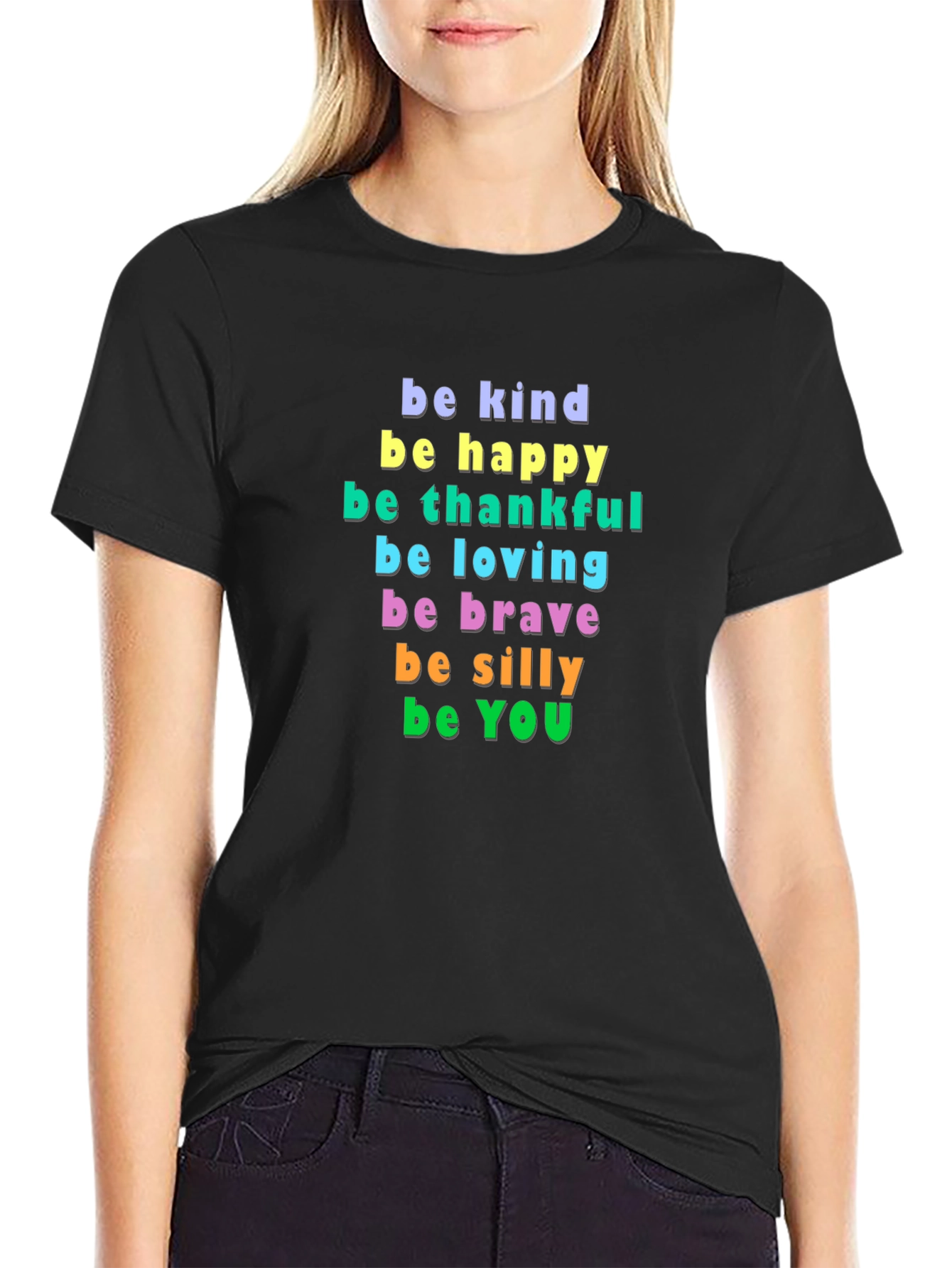 Be Kind Happy Thankful Graphic Tee - Inspirational Message