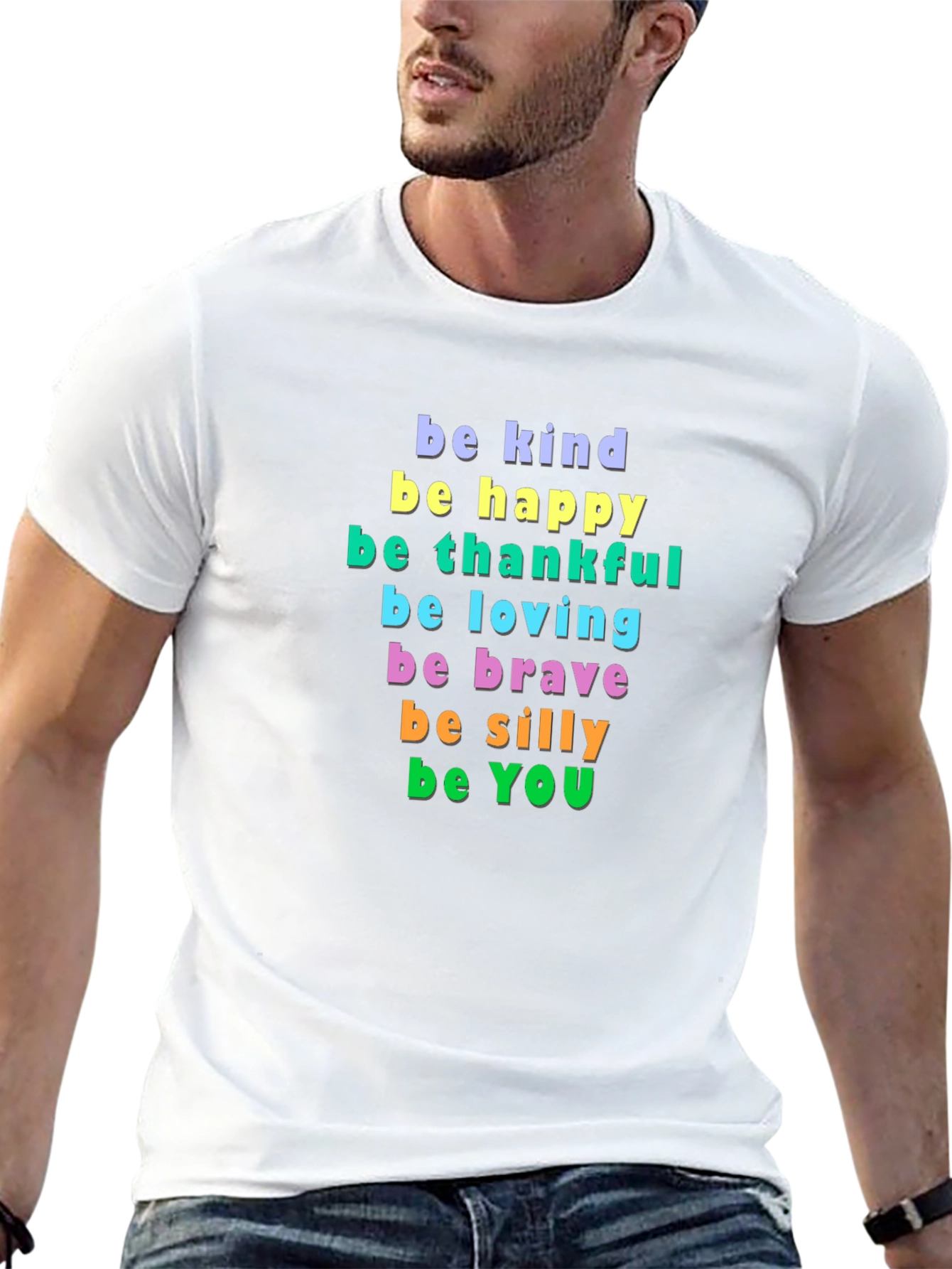 Be Kind Happy Thankful Graphic Tee - Inspirational Message