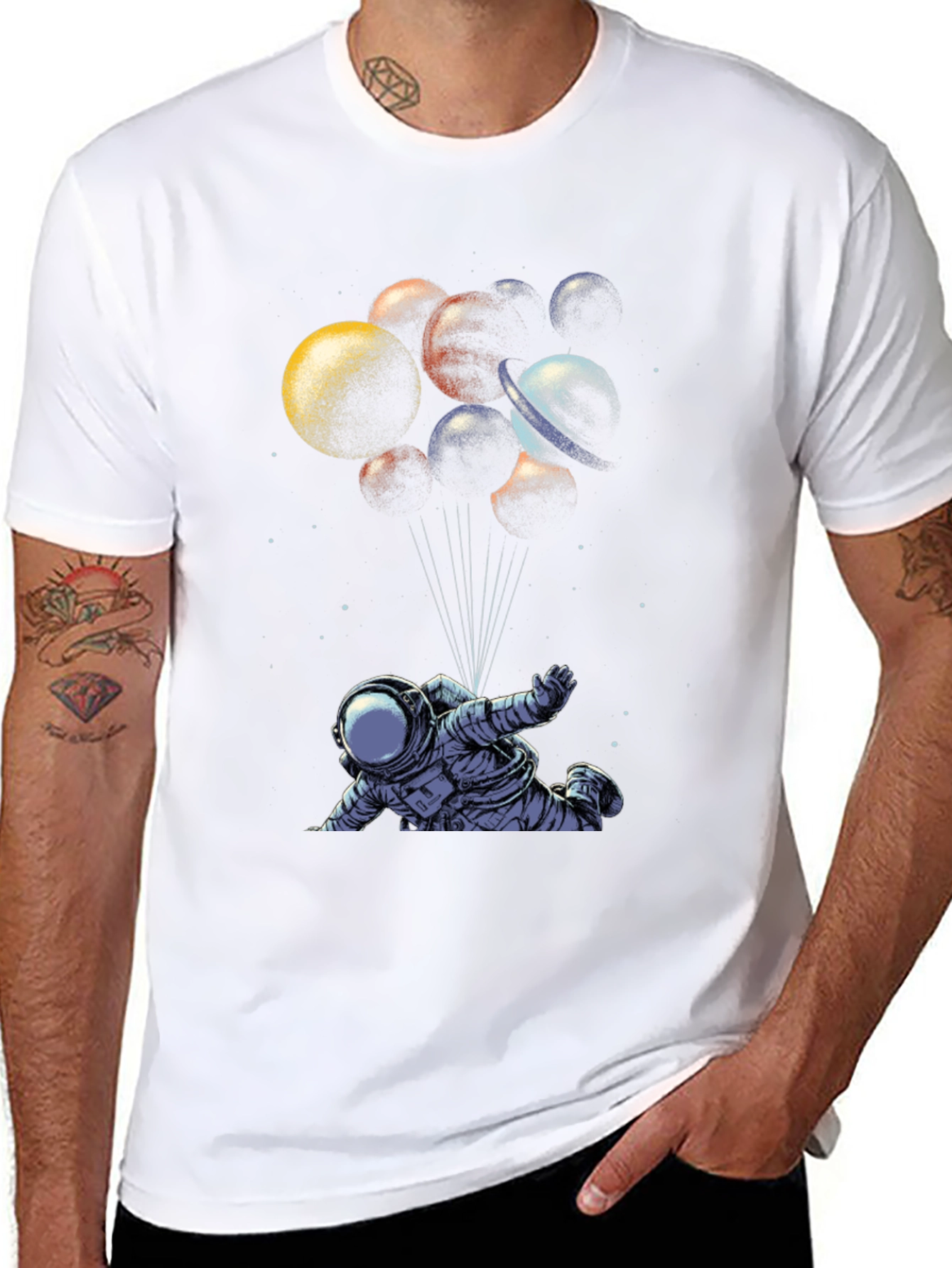 Astronaut Planet Balloons Graphic Tee