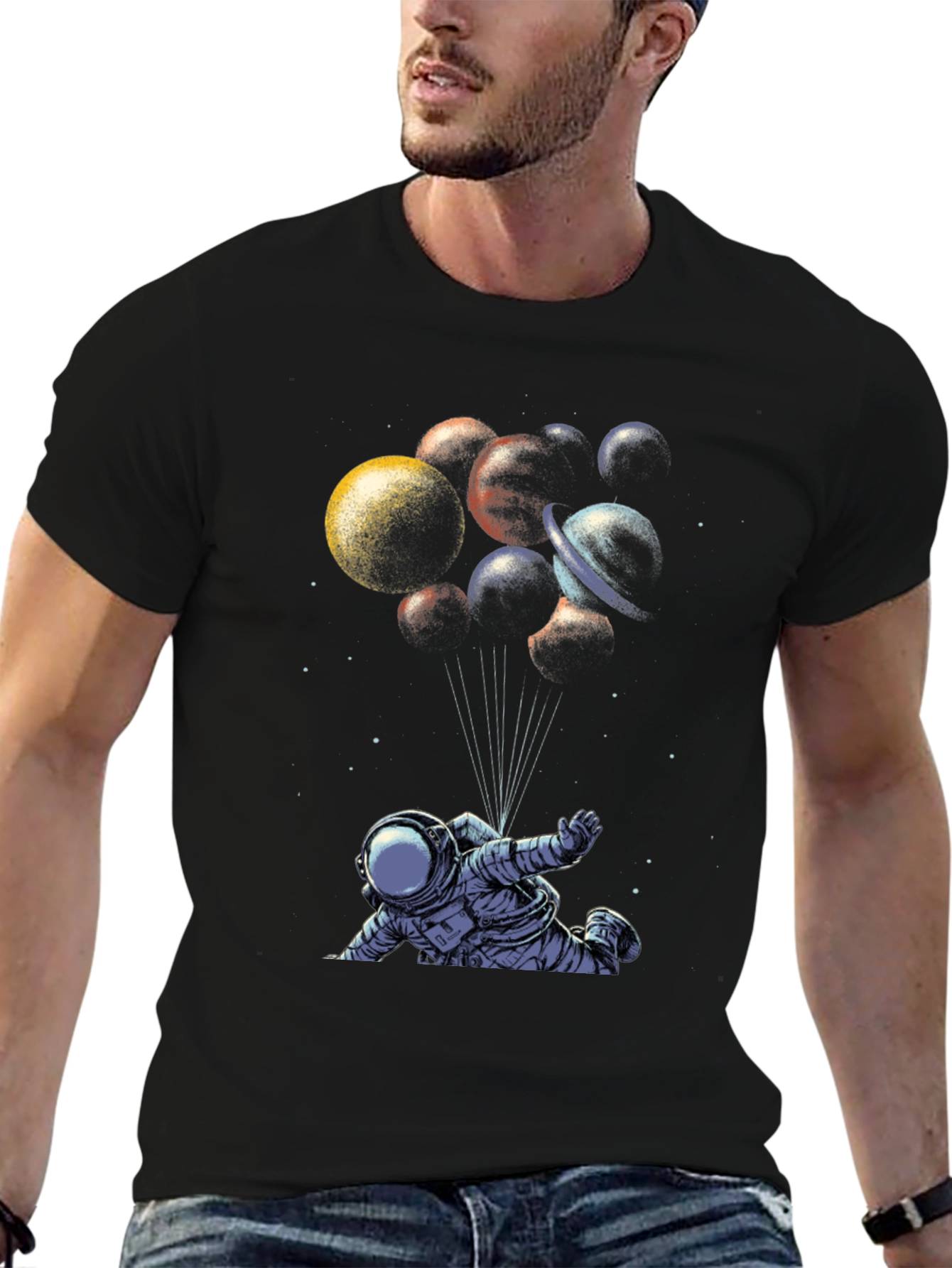 Astronaut Planet Balloons Graphic Tee