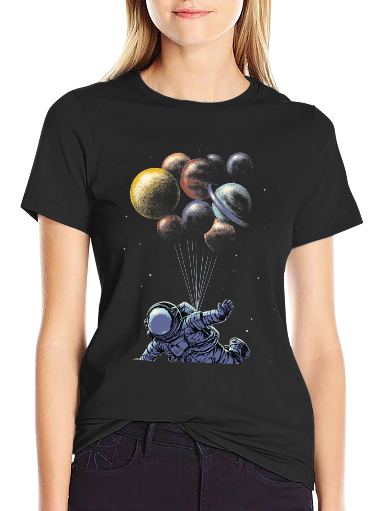 Astronaut Planet Balloons Graphic Tee