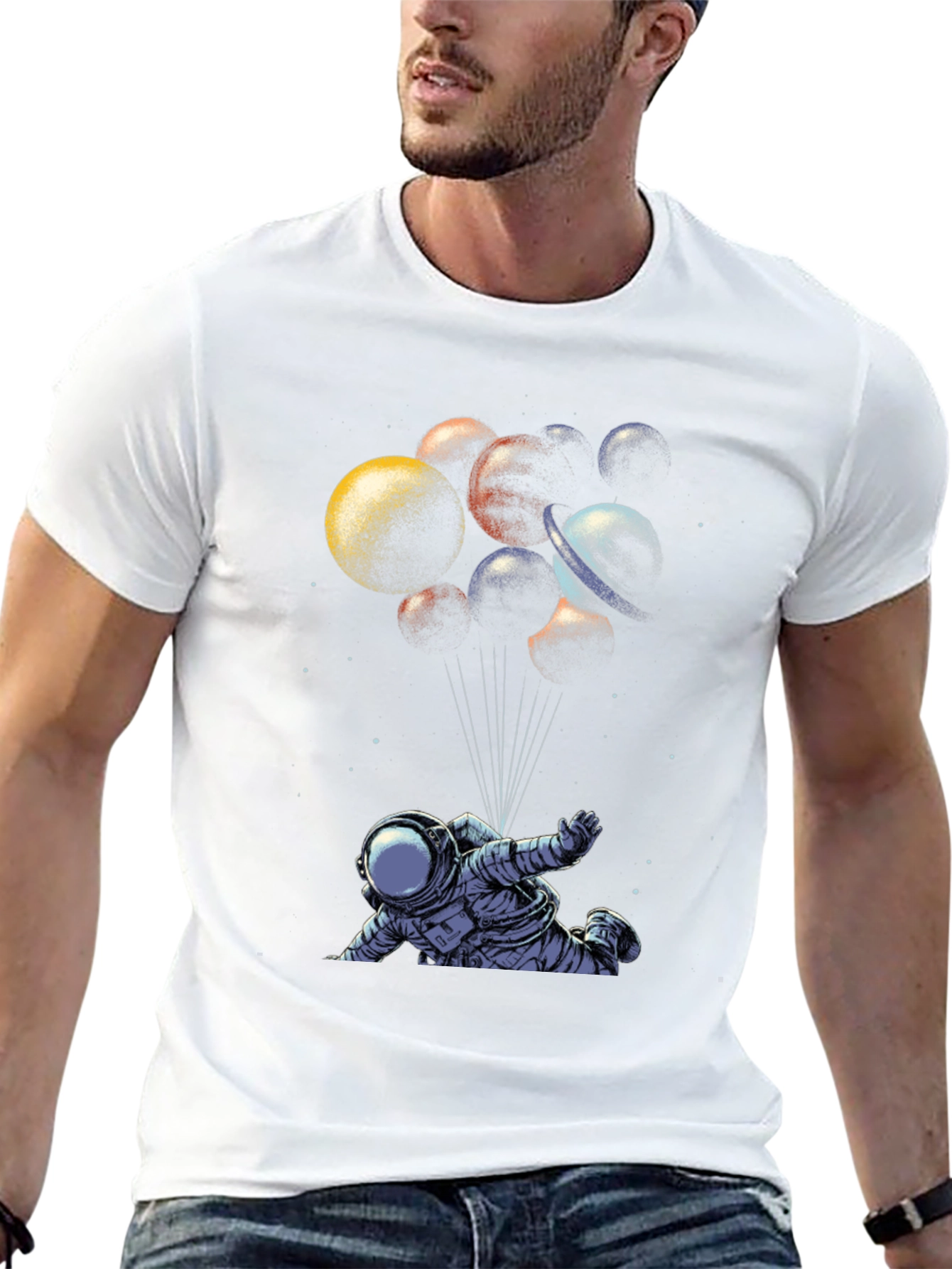 Astronaut Planet Balloons Graphic Tee