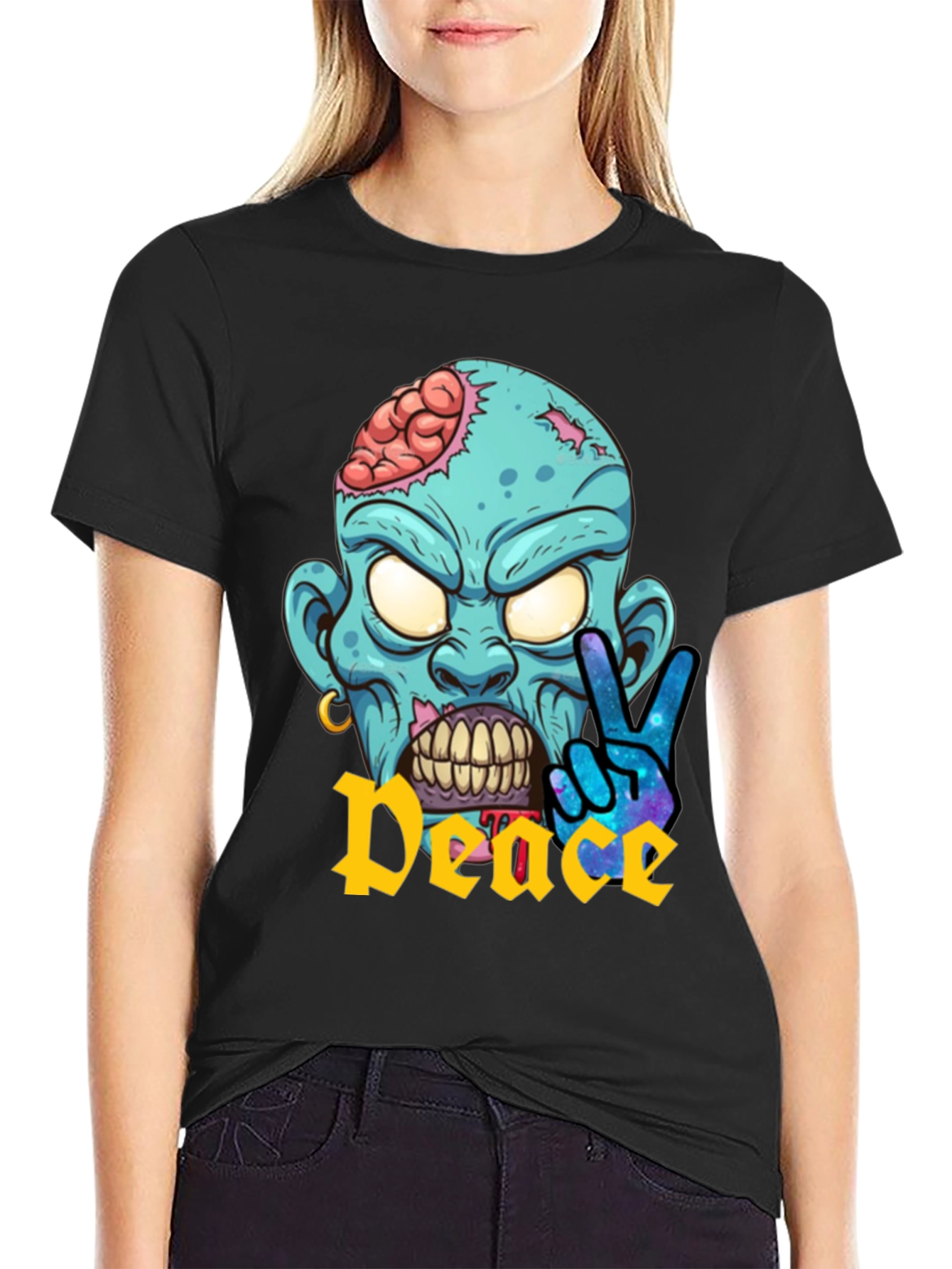 Zombie Peace Sign Graphic T-Shirt