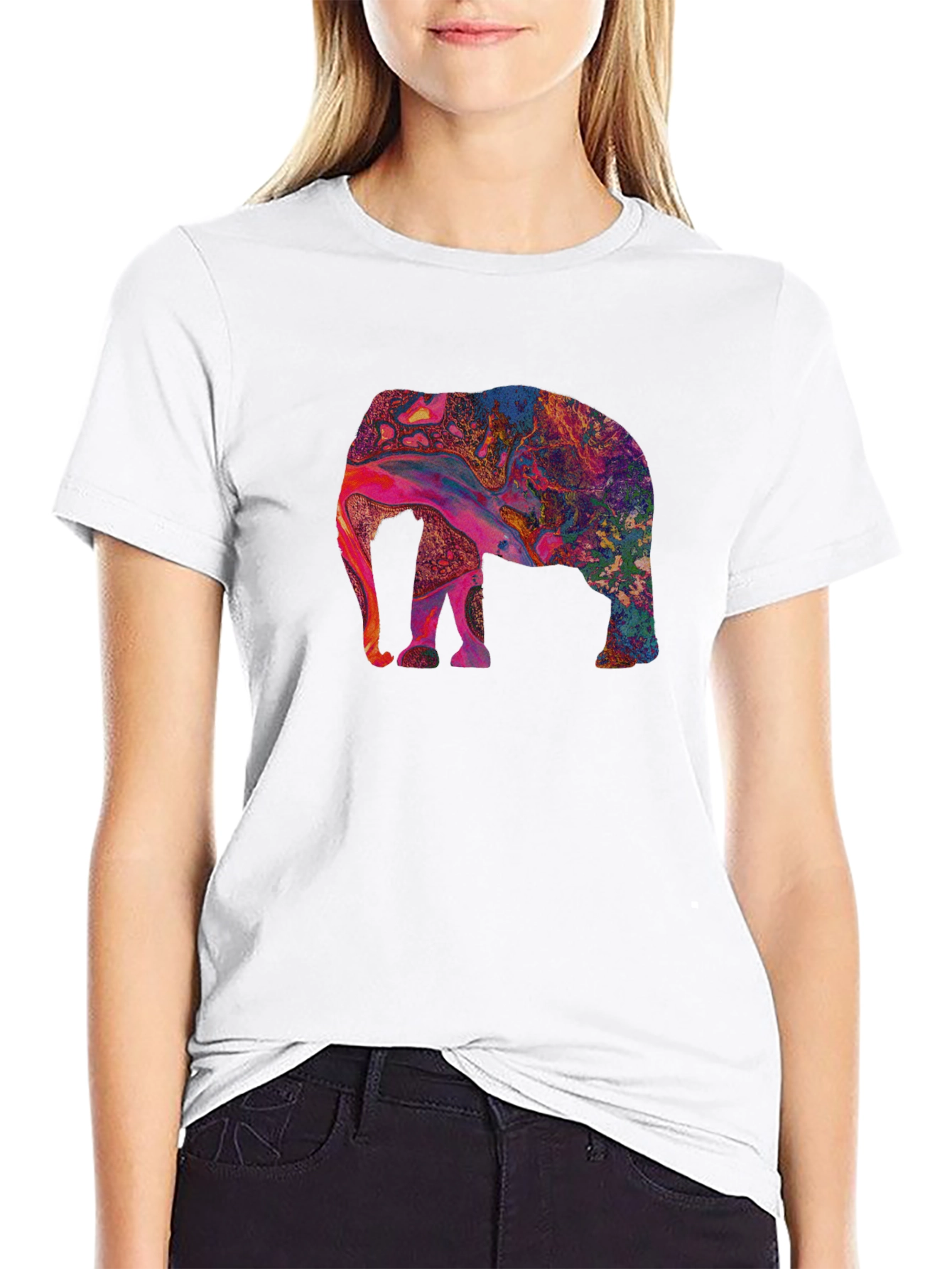Psychedelic Elephant Graphic Tee - Black