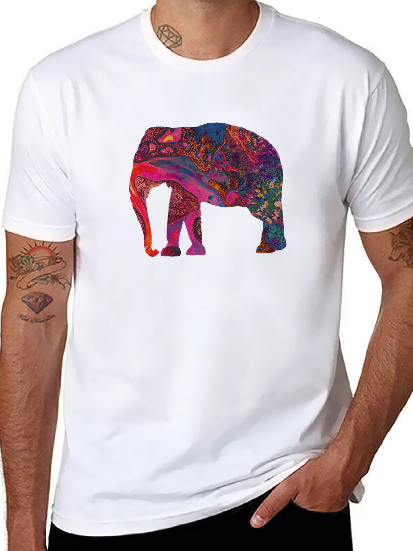 Psychedelic Elephant Graphic Tee - Black
