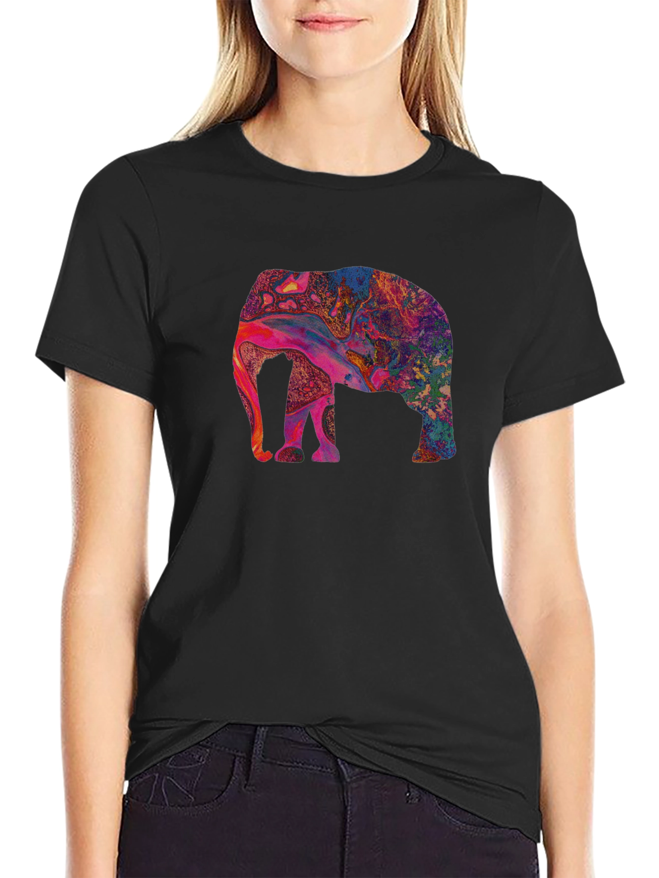 Psychedelic Elephant Graphic Tee - Black
