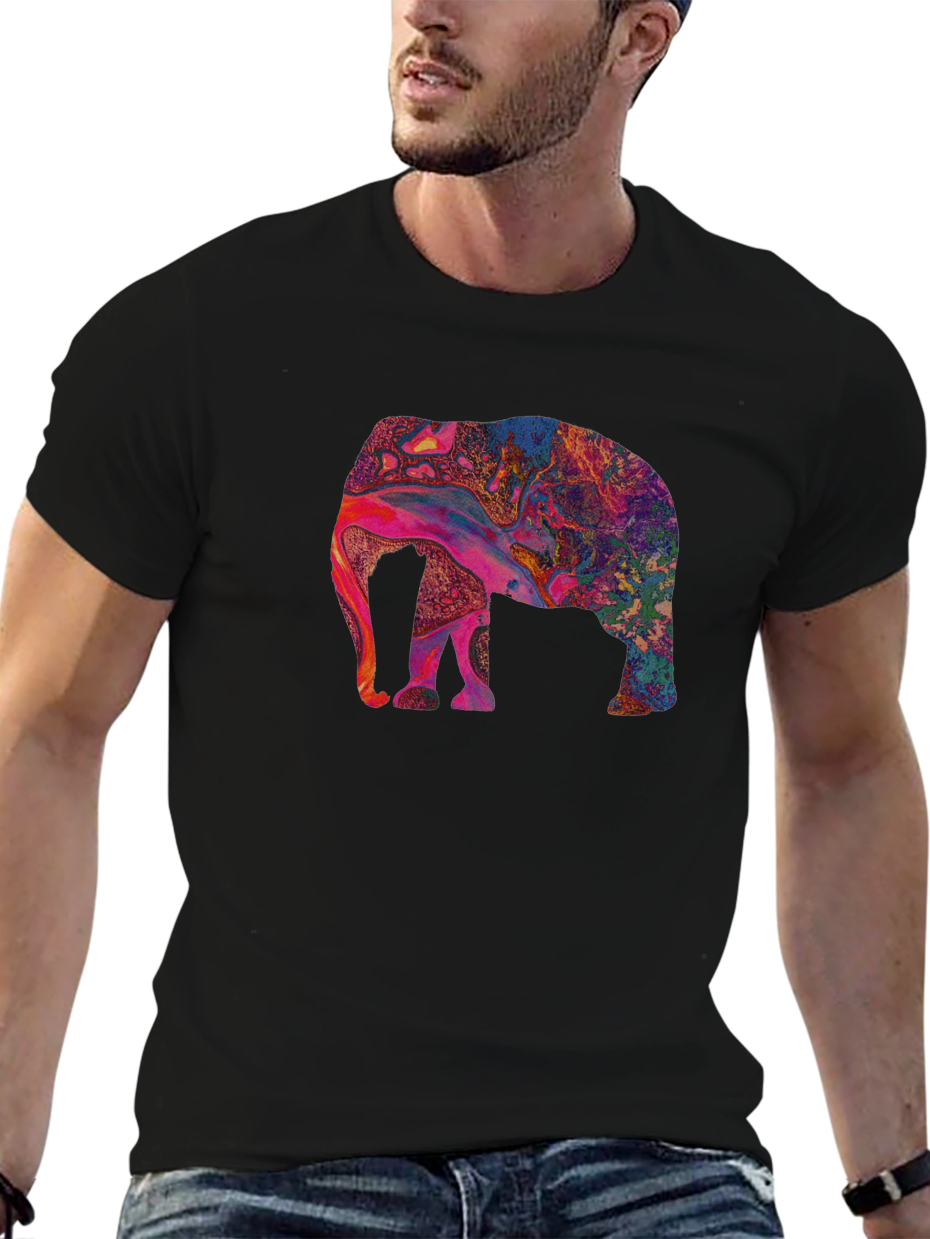 Psychedelic Elephant Graphic Tee - Black