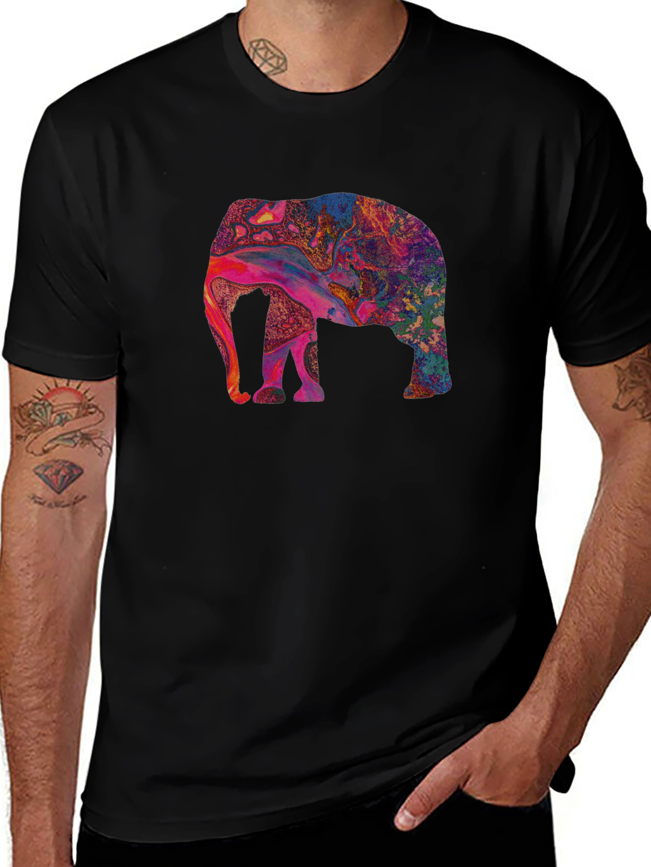 Psychedelic Elephant Graphic Tee - Black