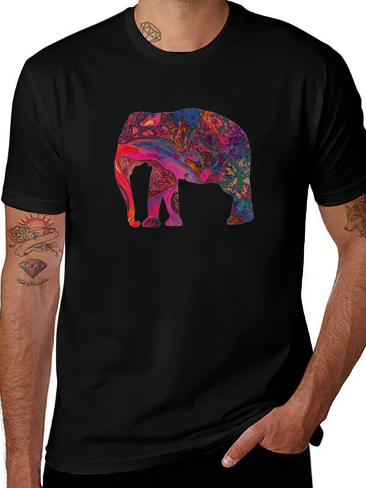 Psychedelic Elephant Graphic Tee - Black