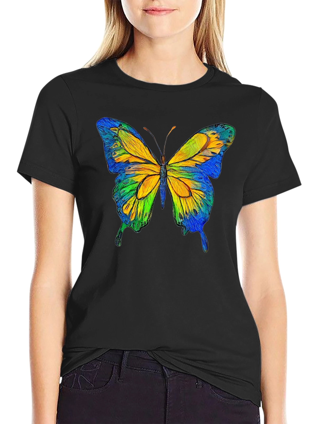 Butterfly Graphic Black T-Shirt - Nature Inspired Tee