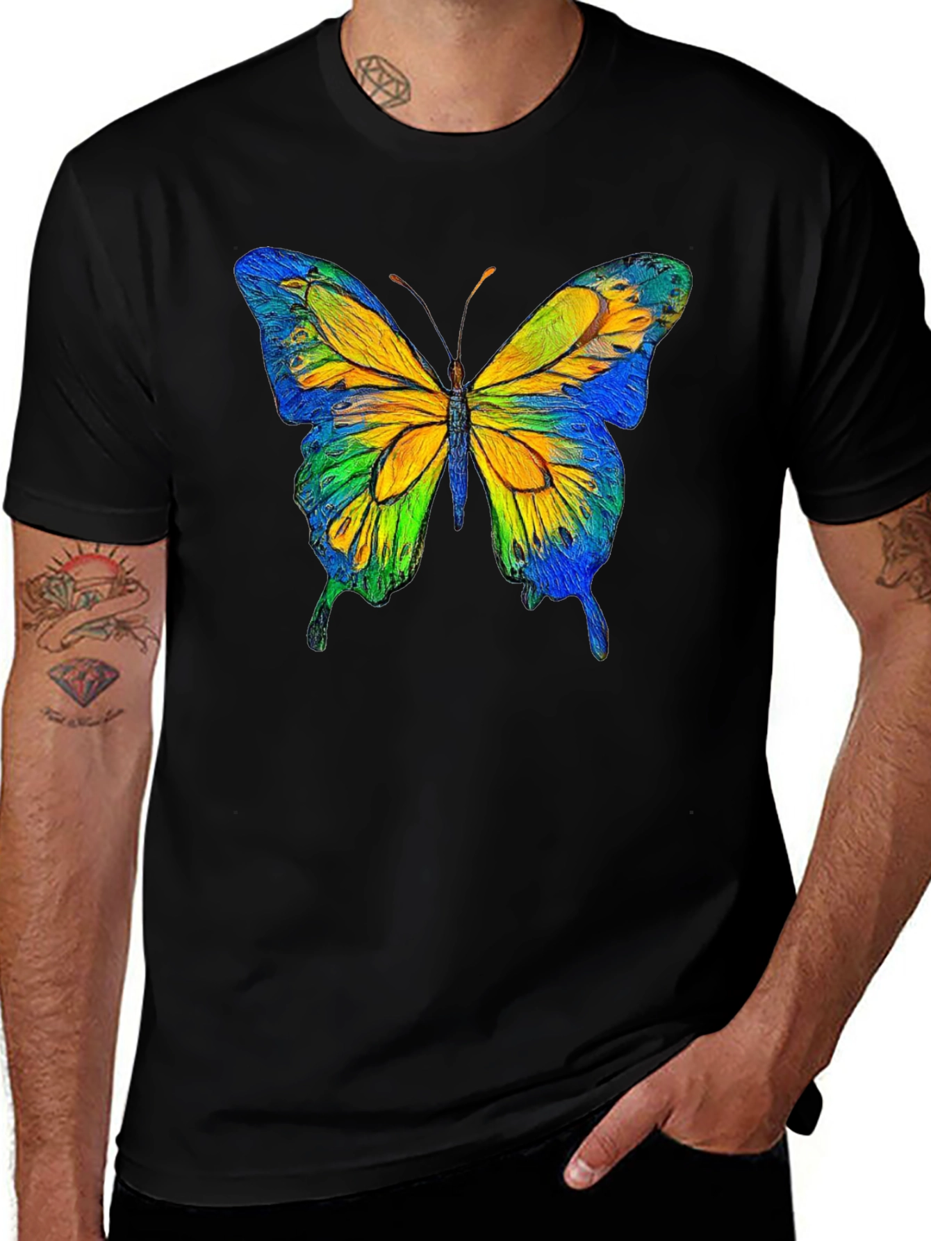Butterfly Graphic Black T-Shirt - Nature Inspired Tee