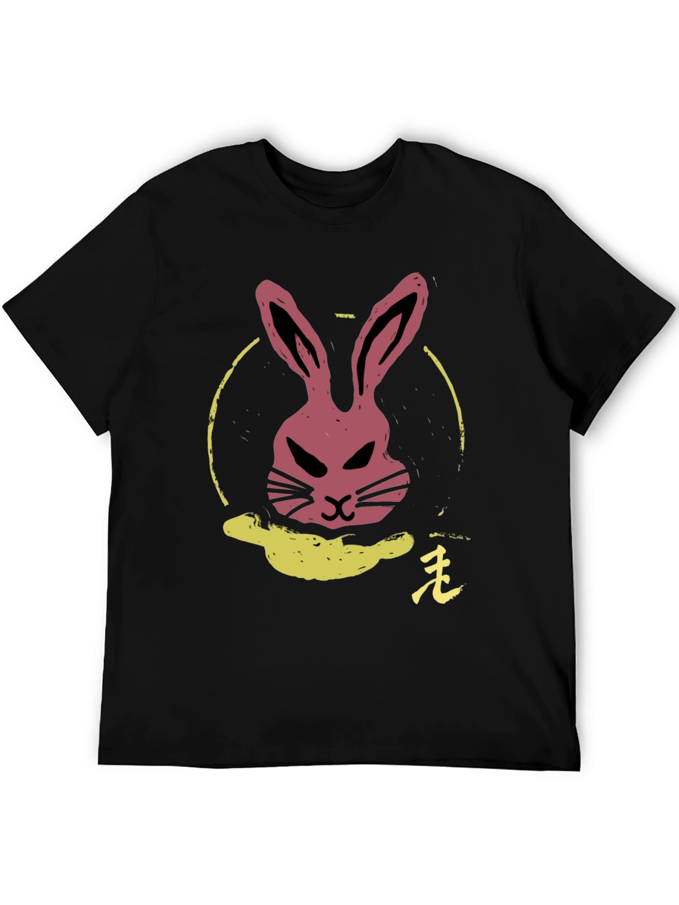 Rabbit Graphic Tee - Black Cotton Crew Neck T-Shirt