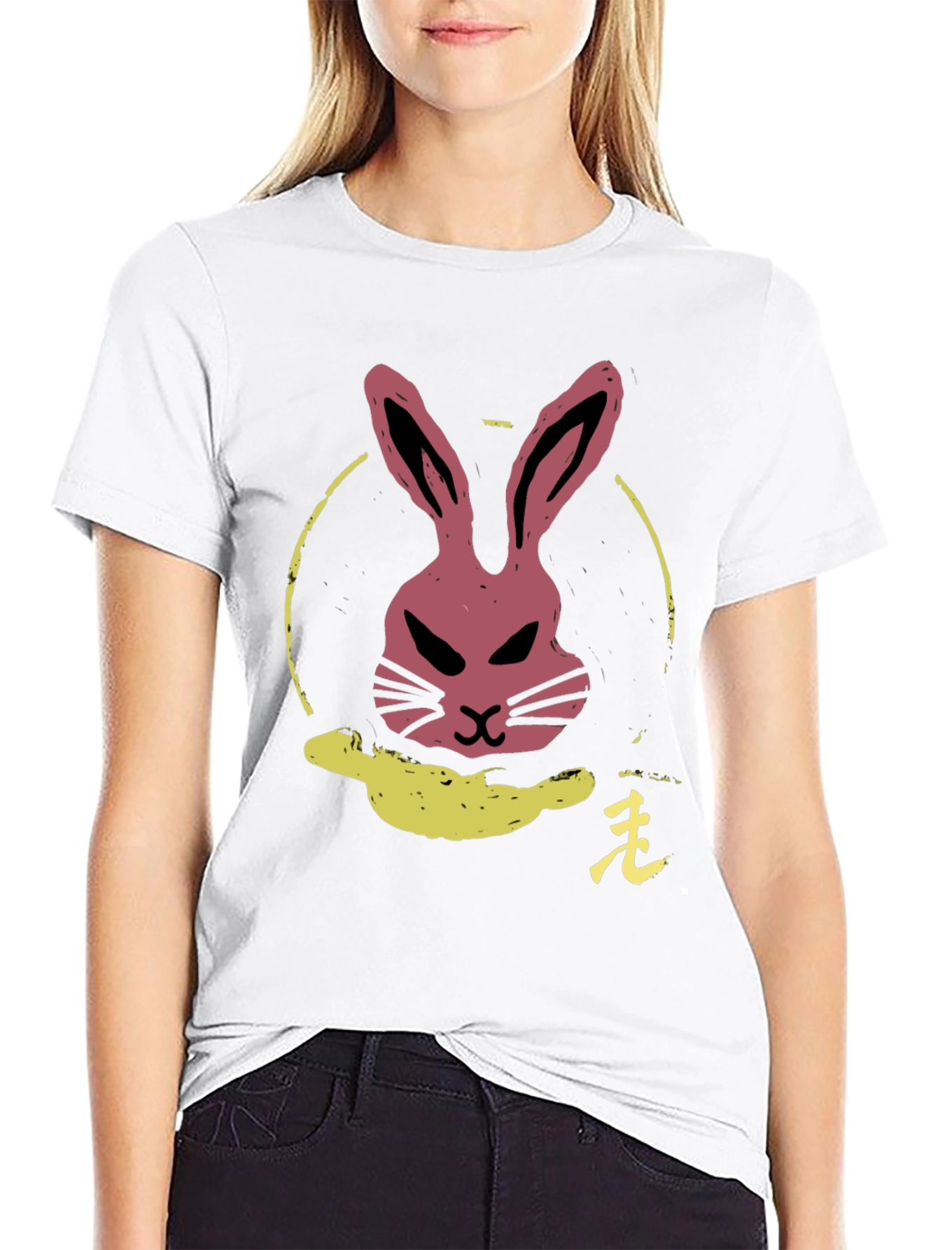Rabbit Graphic Tee - Black Cotton Crew Neck T-Shirt