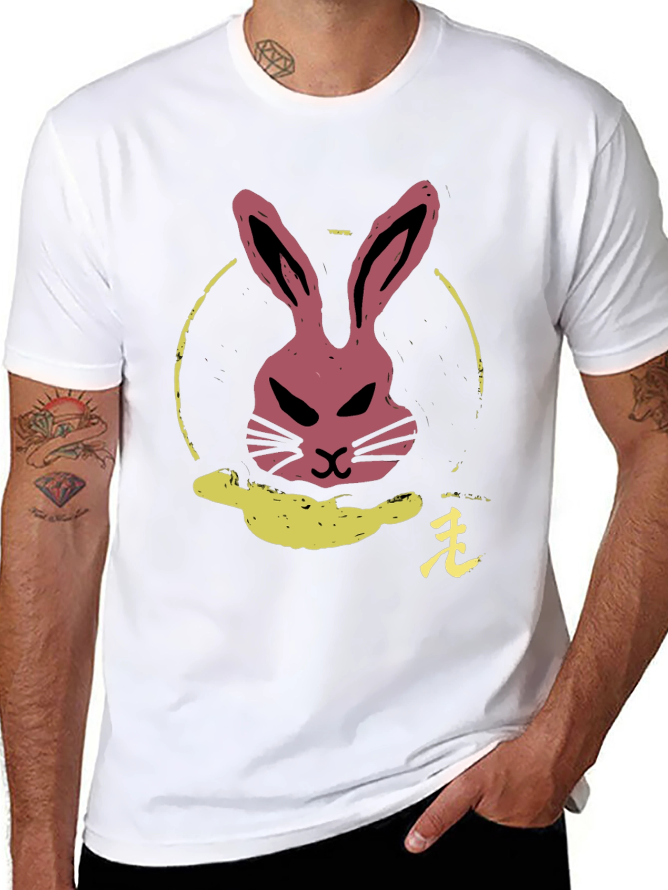Rabbit Graphic Tee - Black Cotton Crew Neck T-Shirt