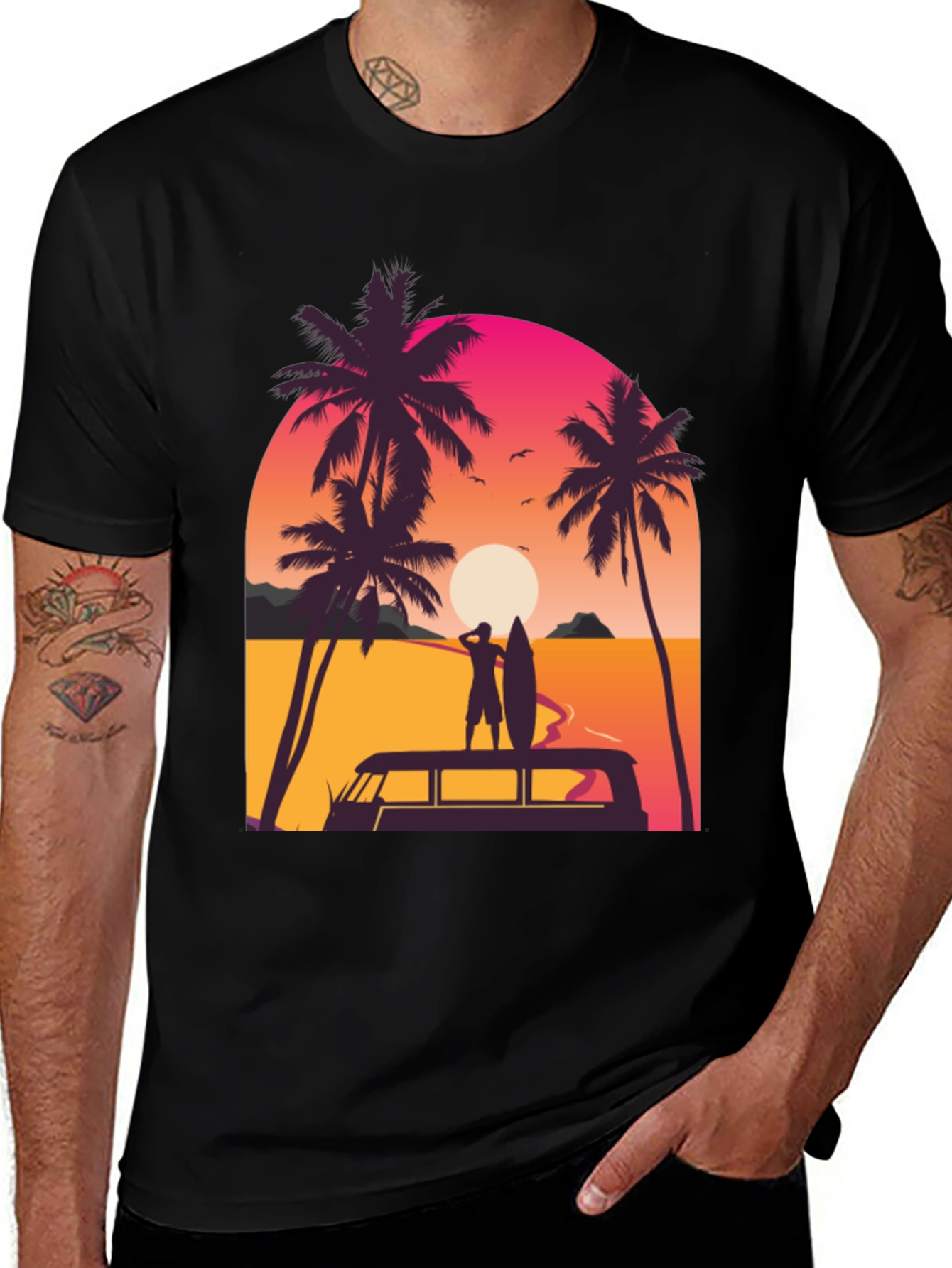 Sunset Surfer T-Shirt - Beach Vibes